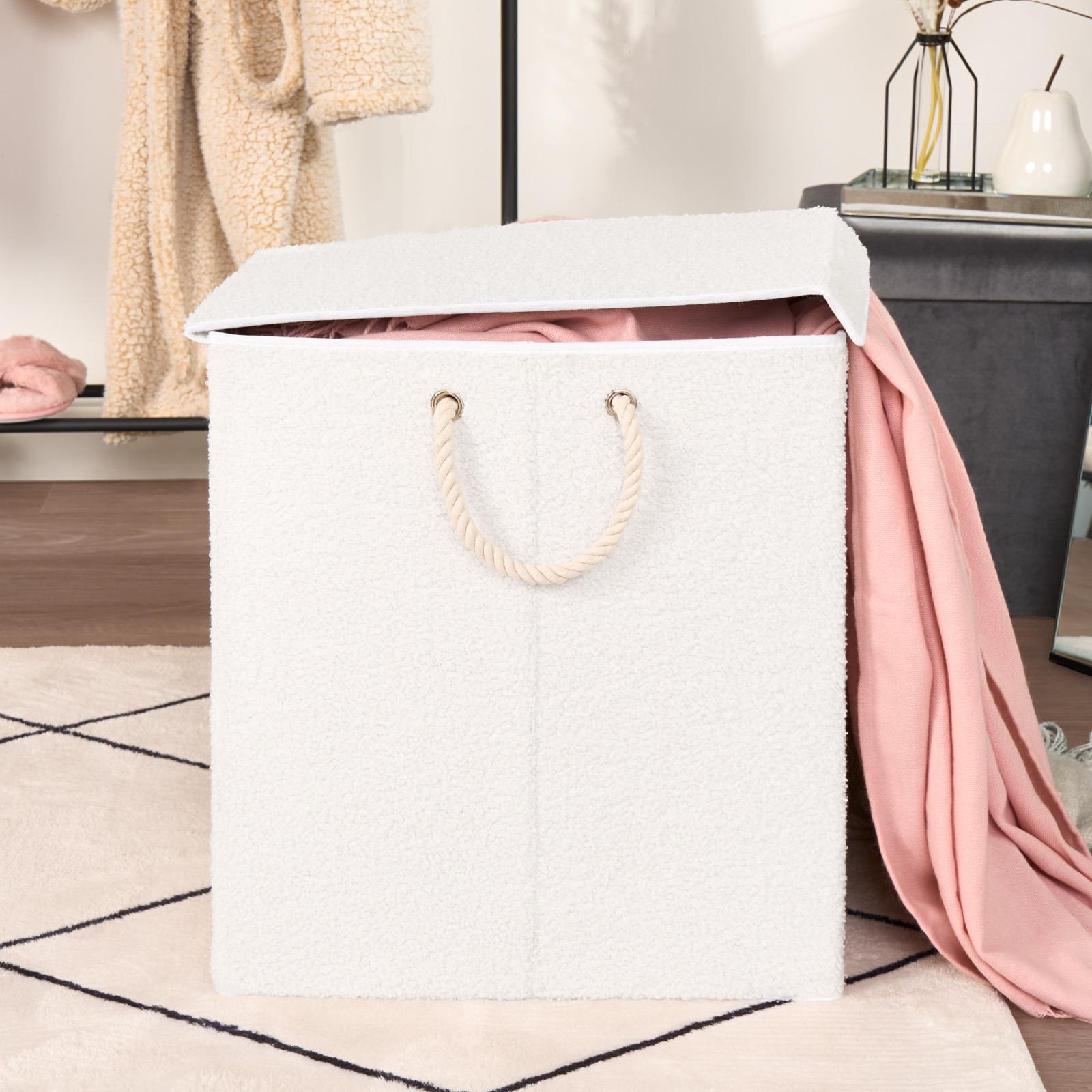 Laundry Basket Foldable Clothing Hamper Washing Boucle Teddy Fleece Storage Bin
