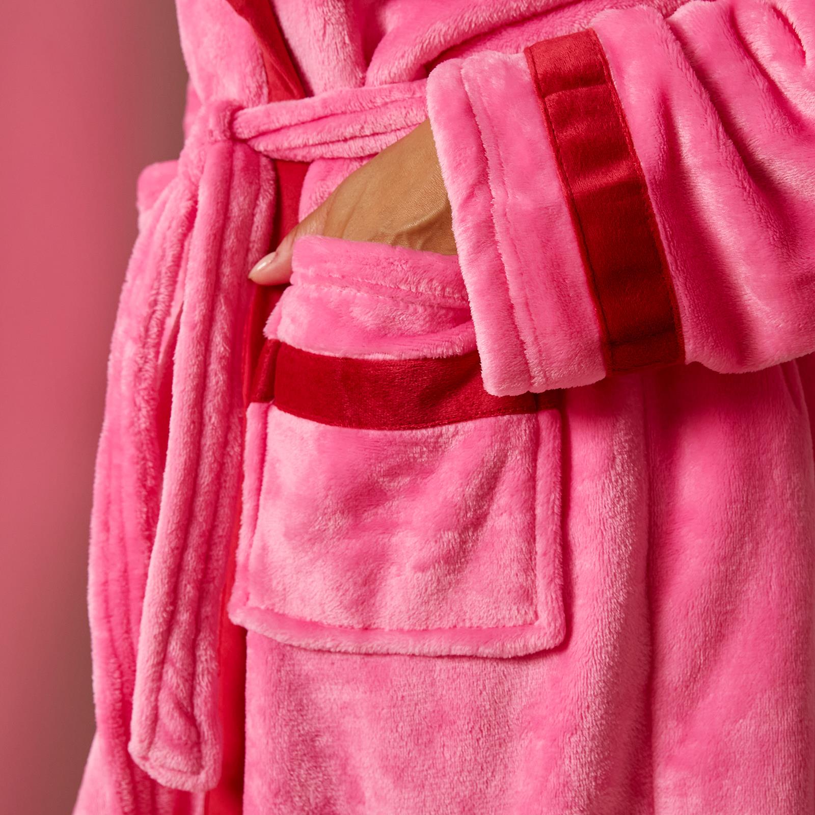 OHS Piped Edge Dressing Gown Flannel Fleece Winter Loungewear Hooded Bathrobe