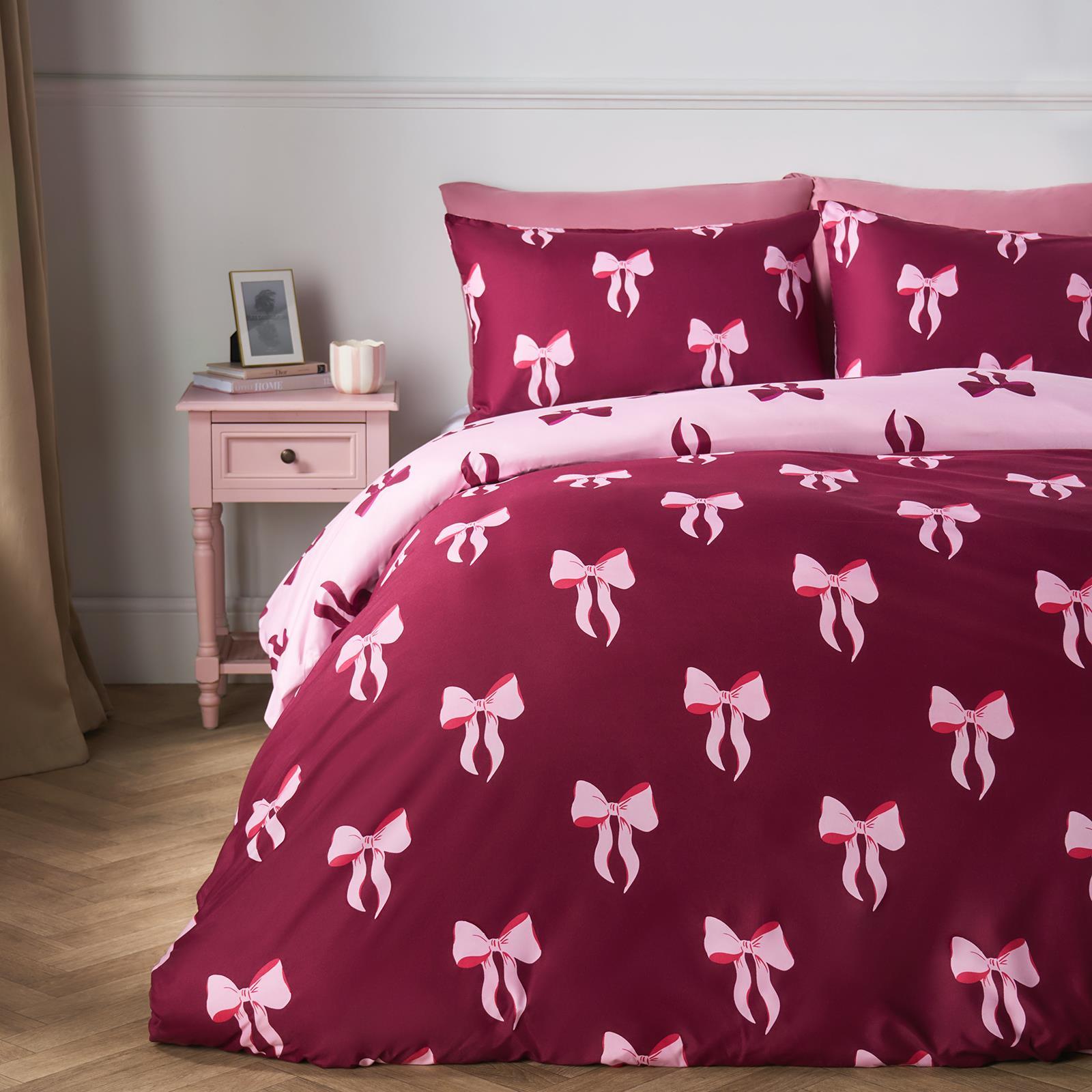 OHS Bow Reversible Duvet Cover Set with Pillowcase Polycotton Microfibre Bedding