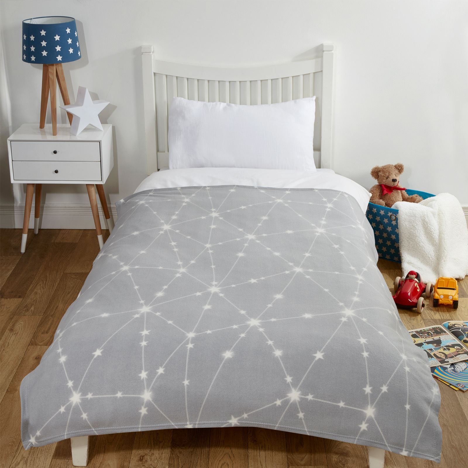Dreamscene Galaxy Star Fleece Throw Warm Kids Blanket Navy Silver 120