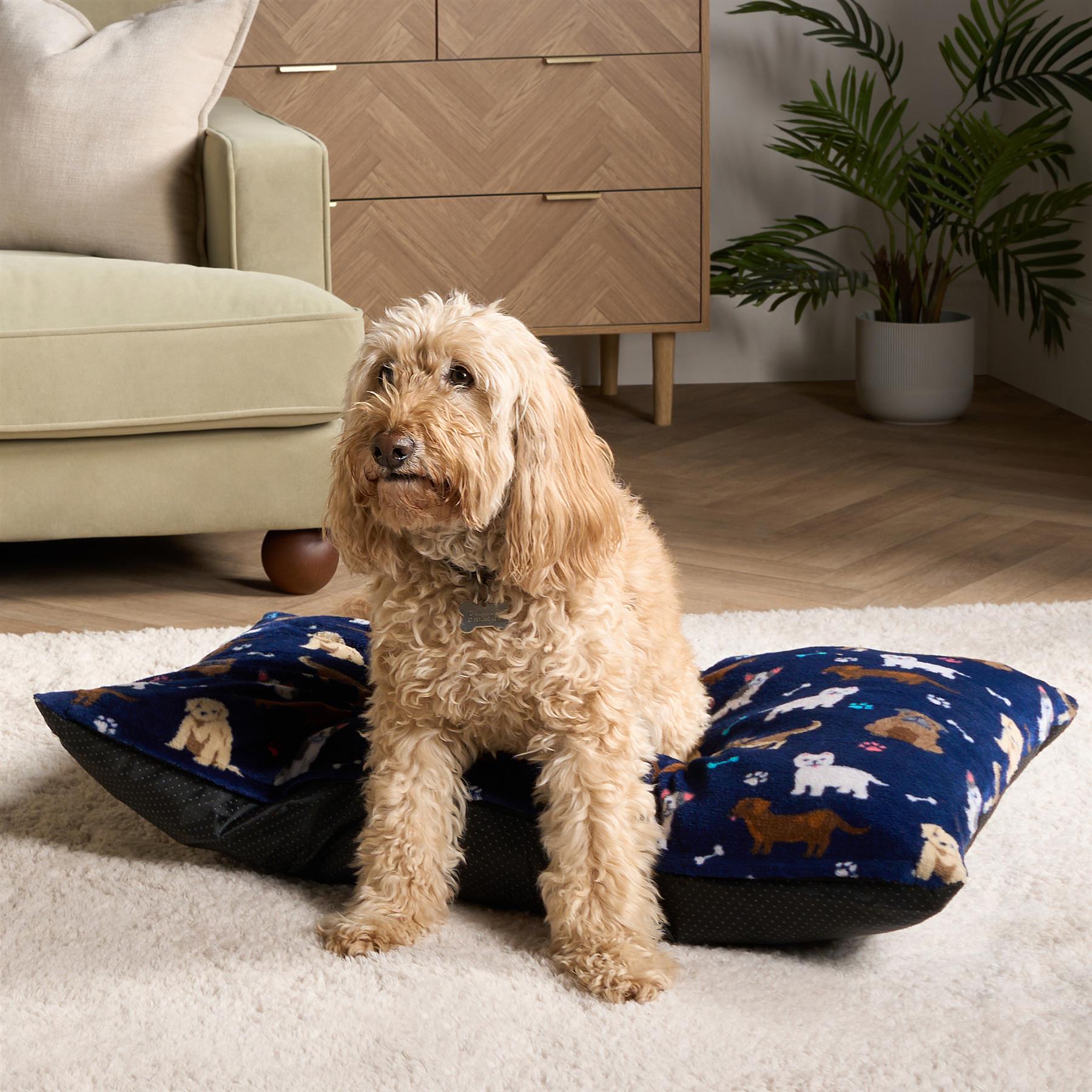 OHS Print Pet Bed Fleece Paw Checks Leopard Stripes Xmas Calming Cushion Dog Cat