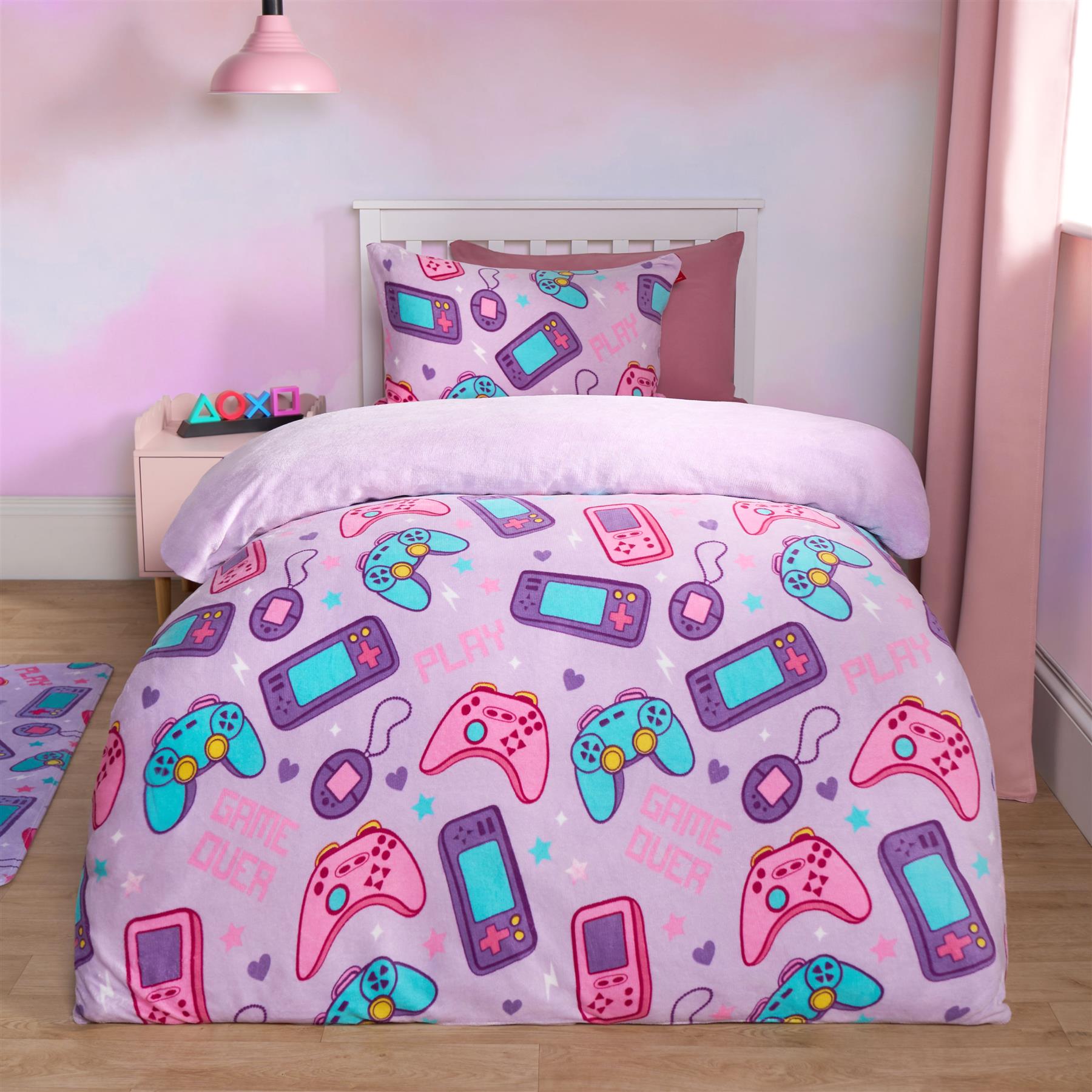OHS Gaming Print Bedding Set Soft Thermal Fleece Duvet Cover with Pillowcase