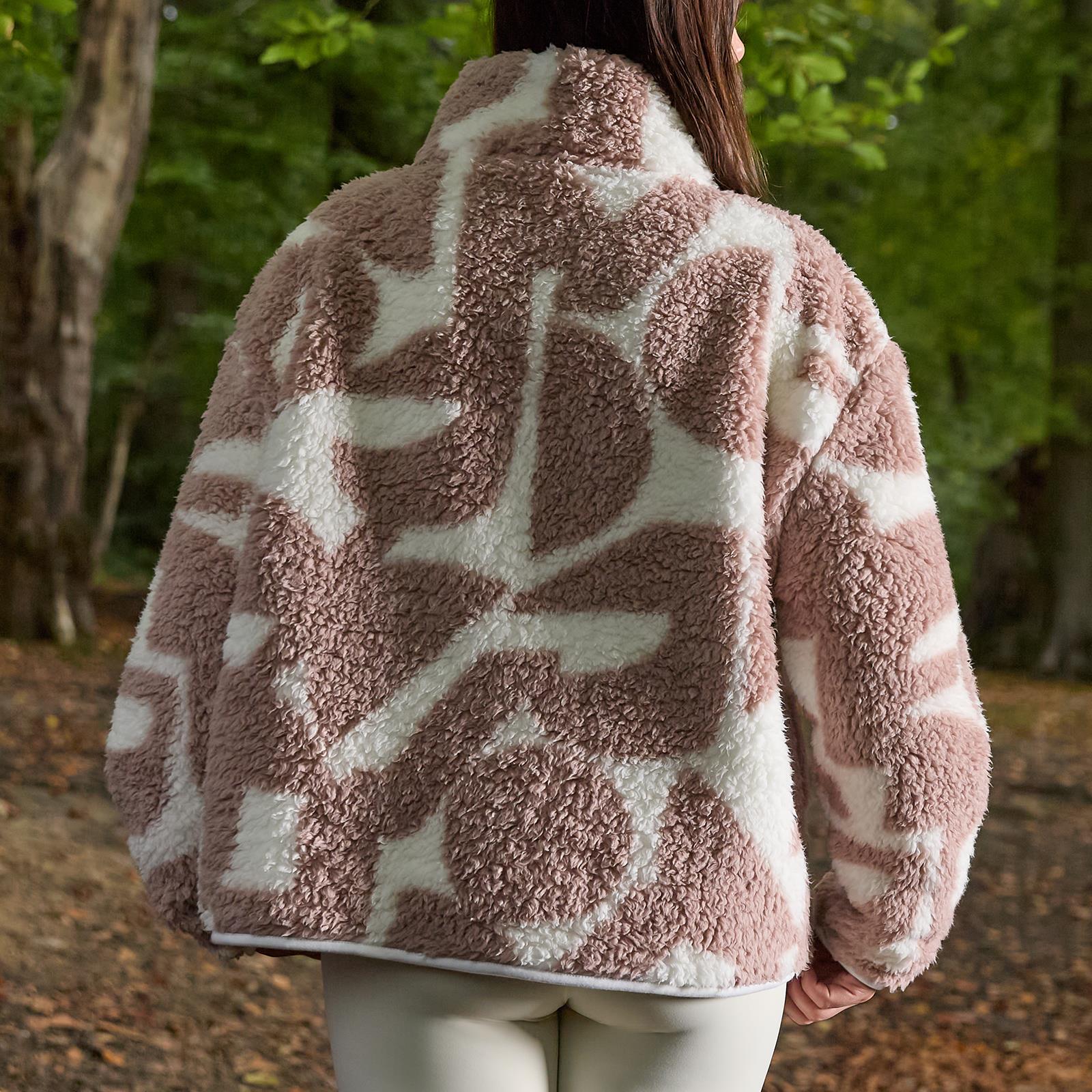 OHS Half Zip Hoodie Geometric Print Teddy Fleece Jumper Pullover Sweatshirt