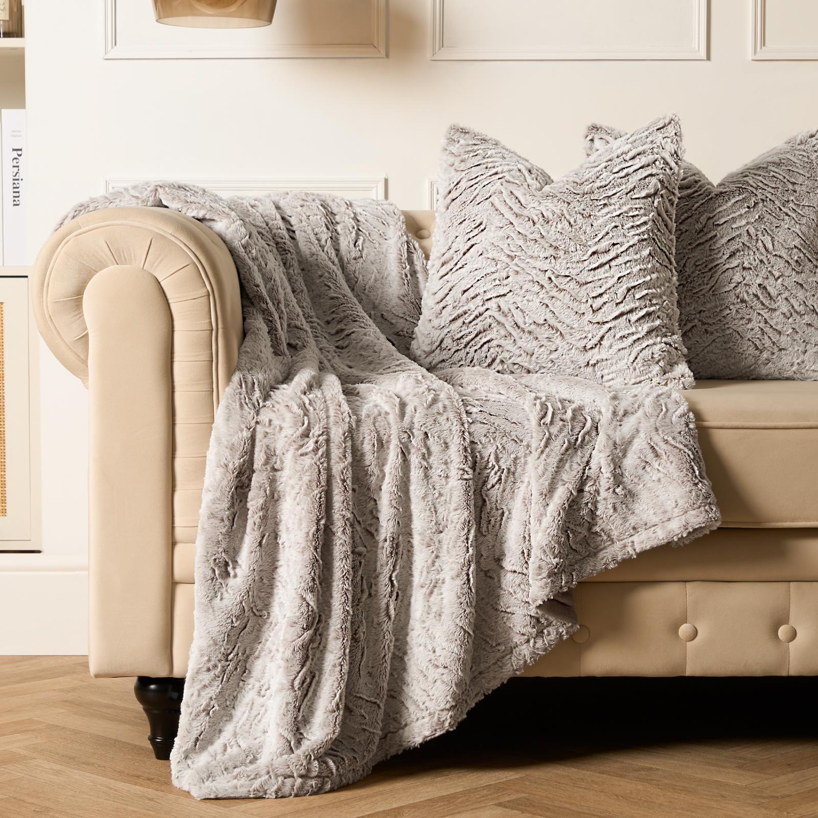 Faux Fur Fleece Throw Bed Blanket Plush Two Tone Warm Super Soft Sofa Bedspread