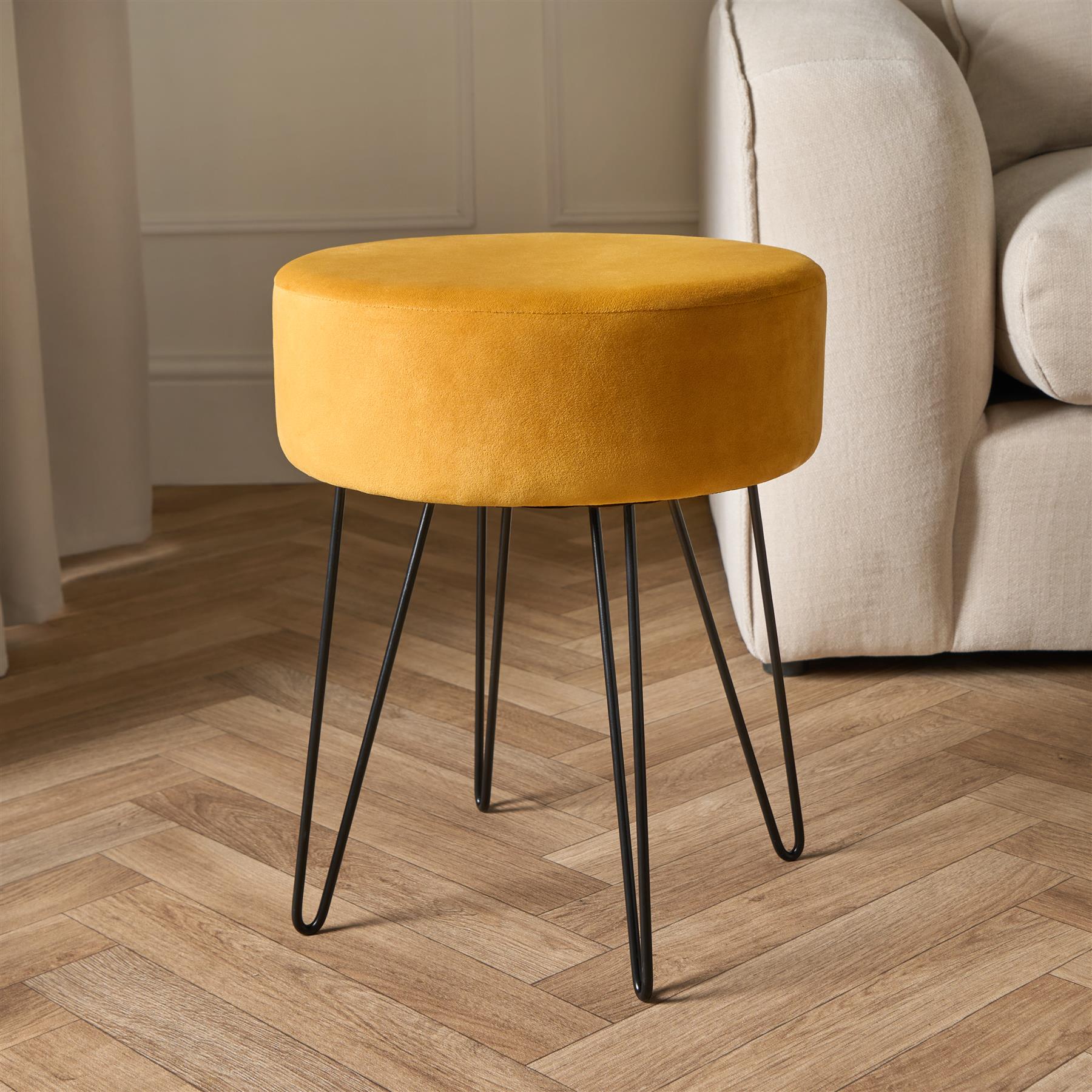 Dressing Table Stool Velvet Round Makeup Vanity Seat Chair Metal Legs Pouffe
