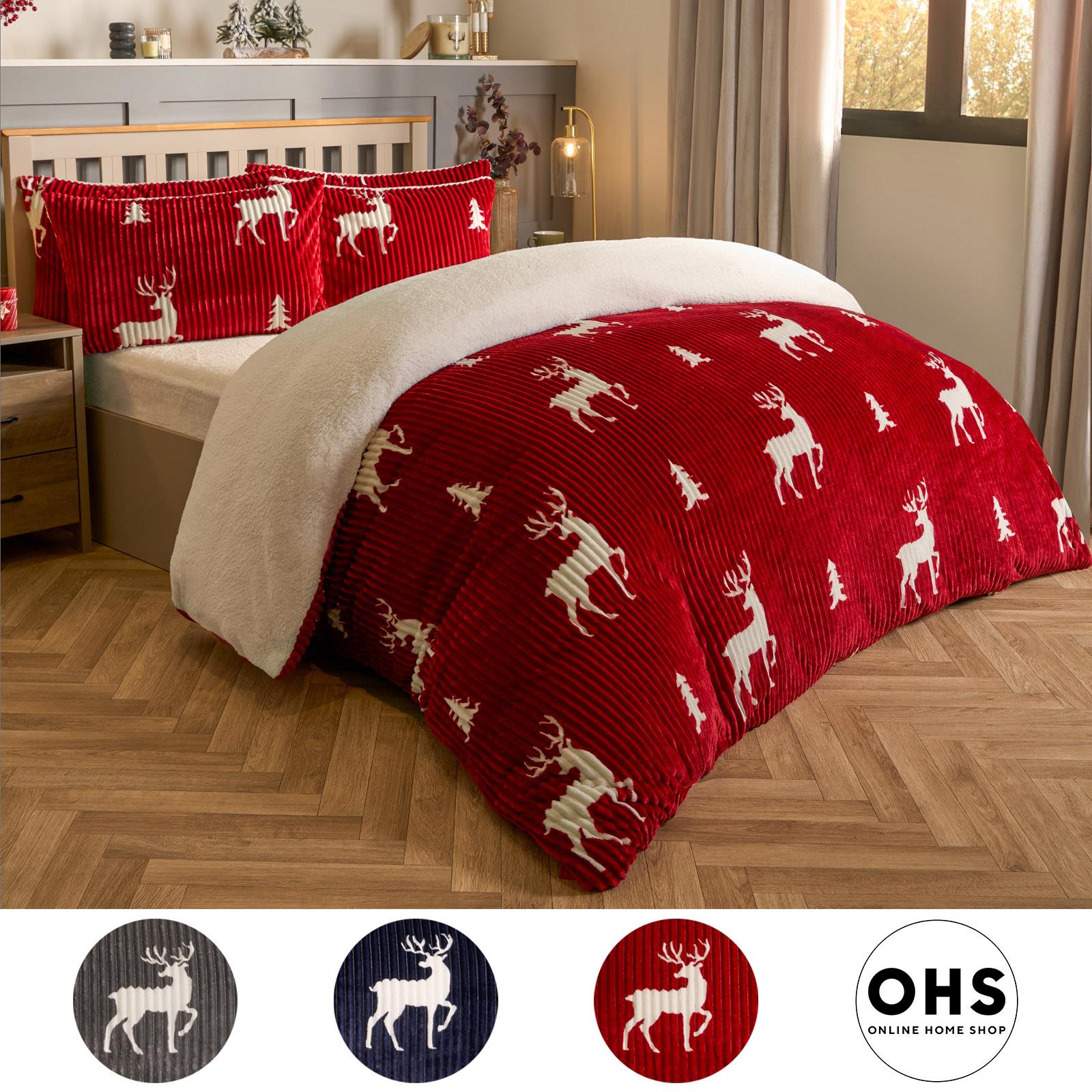 Stag Duvet Cover Pillowcase Bedding Set Soft Ribbed Fleece Quilt Double King Bed