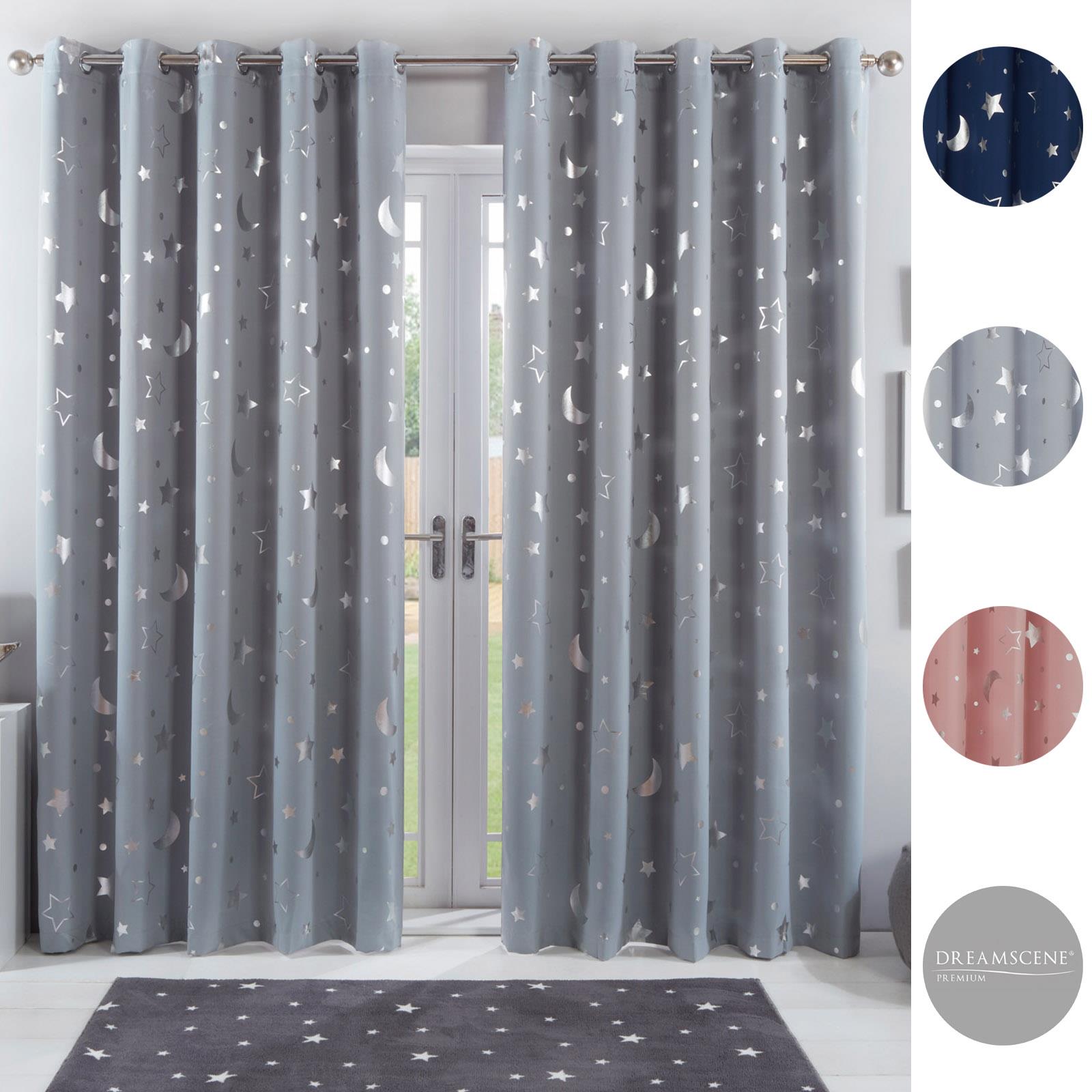 Dreamscene Star Thermal Blackout Curtains PAIR Eyelet Ready Made Kids Boys Girls eBay