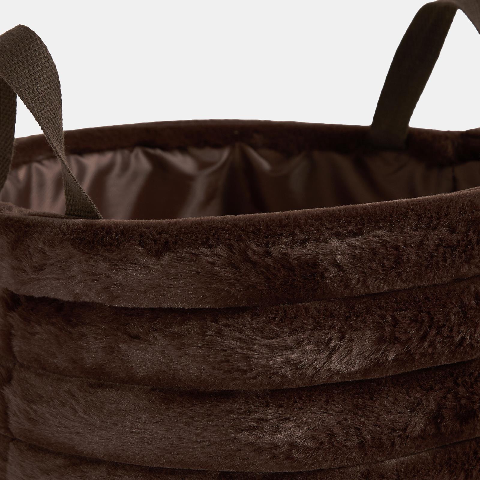 OHS Ribbed Storage Basket with Handles Faux Fur Compact Bucket Organiser