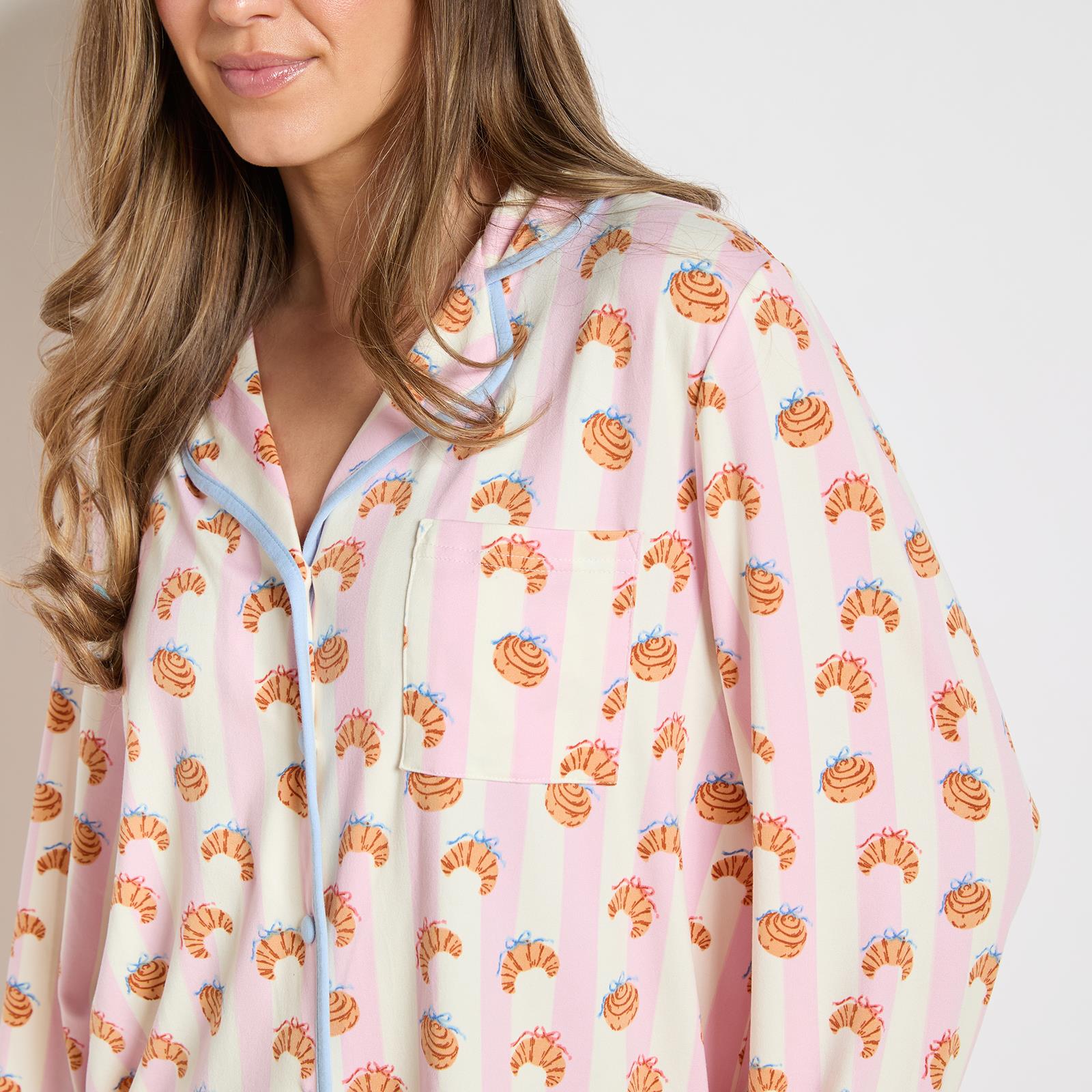 OHS Breakfast Pyjama Set Jersey Button Through Ultra Soft Nightwear Loungewear