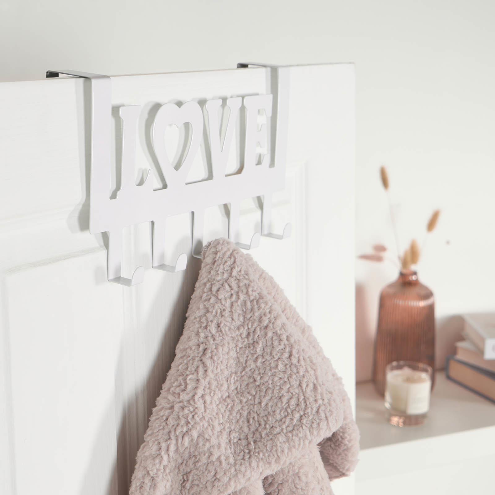 Over Door 5 Hook Clothes Coat Hanger Love Organiser Space Saving Home Decor Rail