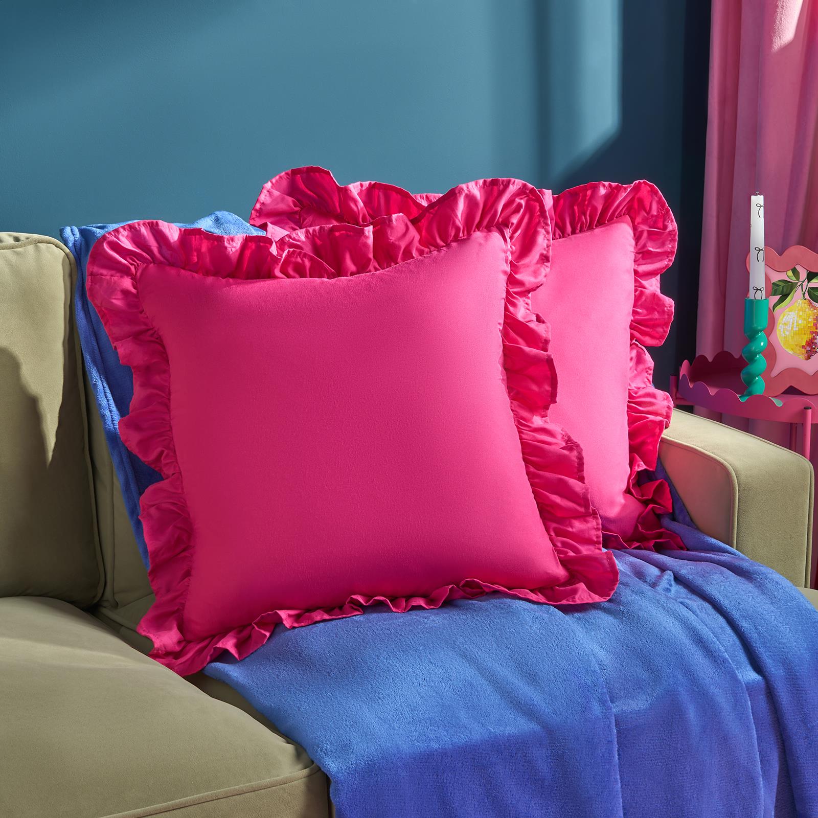 OHS Frill Cushion Covers Faux Linen Soft Square Pillowcases Home Decor Multipack