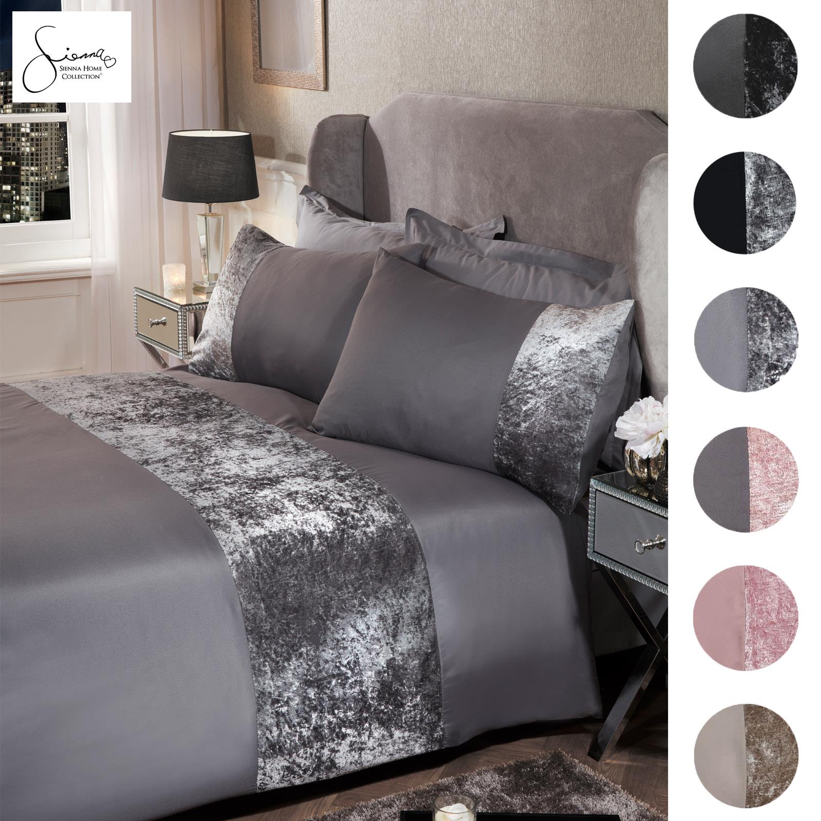 Sienna Crushed Velvet Panel Duvet Cover with Pillow Case Bedding Set
