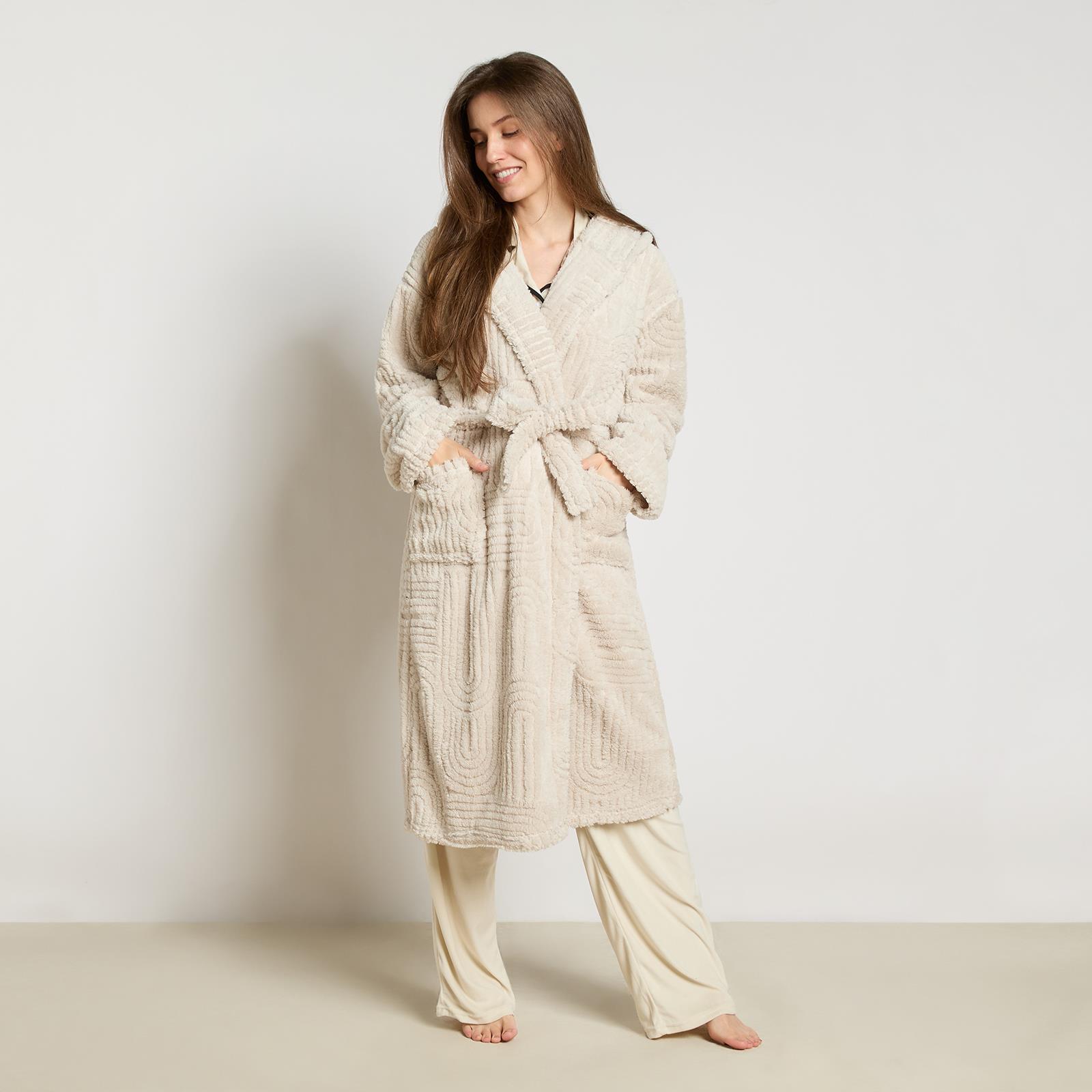 OHS Tufted Dressing Gown Soft Fleece Robe Thermal Bathrobe Hooded Loungewear
