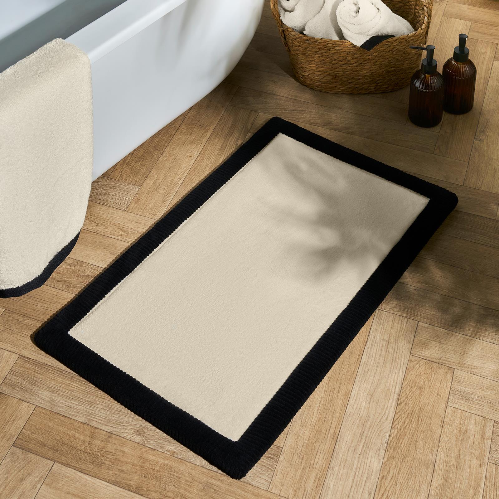 OHS Foam Bath Mat Contrast Border Trim Soft Absorbent Non Slip Shower Rug