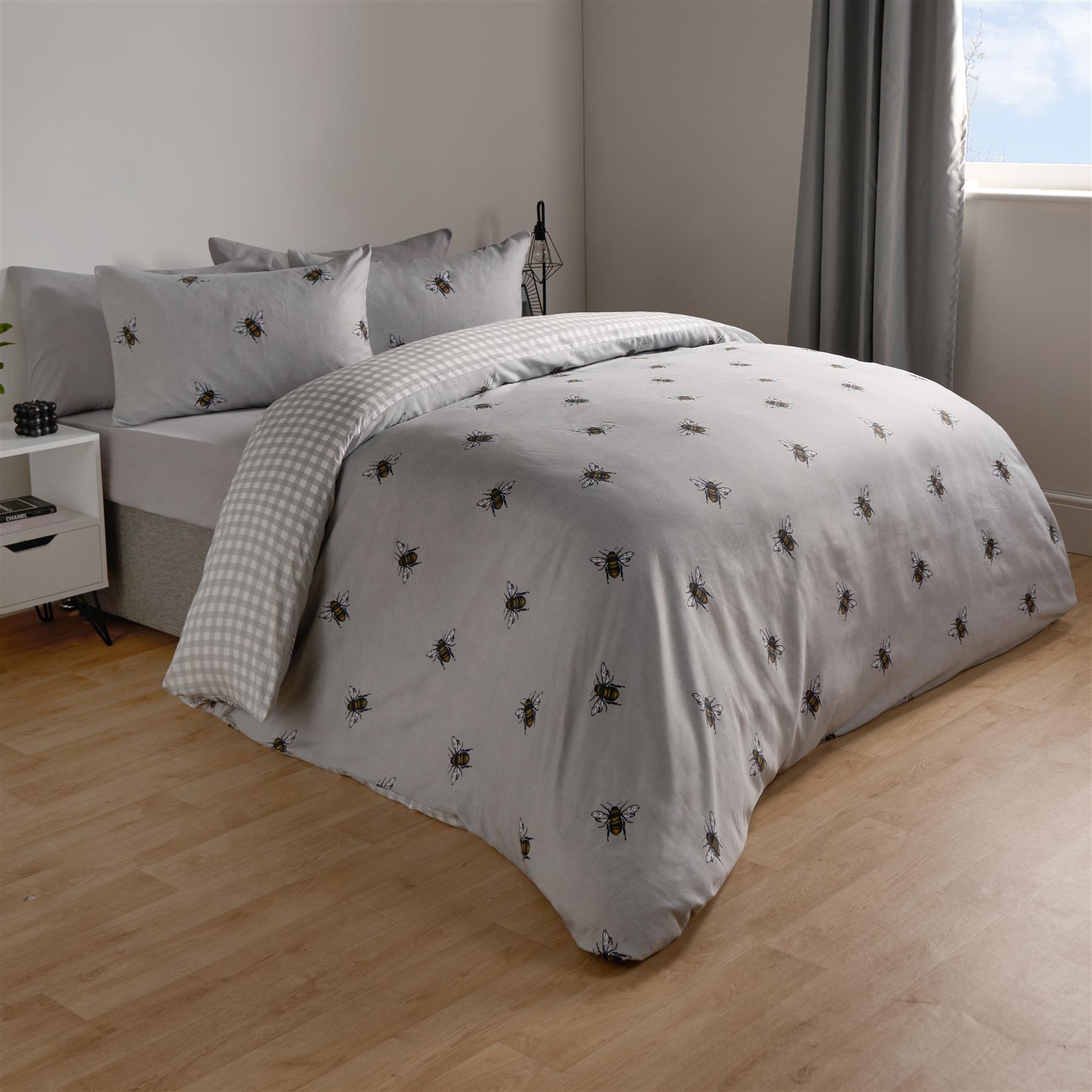 Bee Duvet Cover Set Reversible Stripe Quilt Bedding Set Single Double King Size