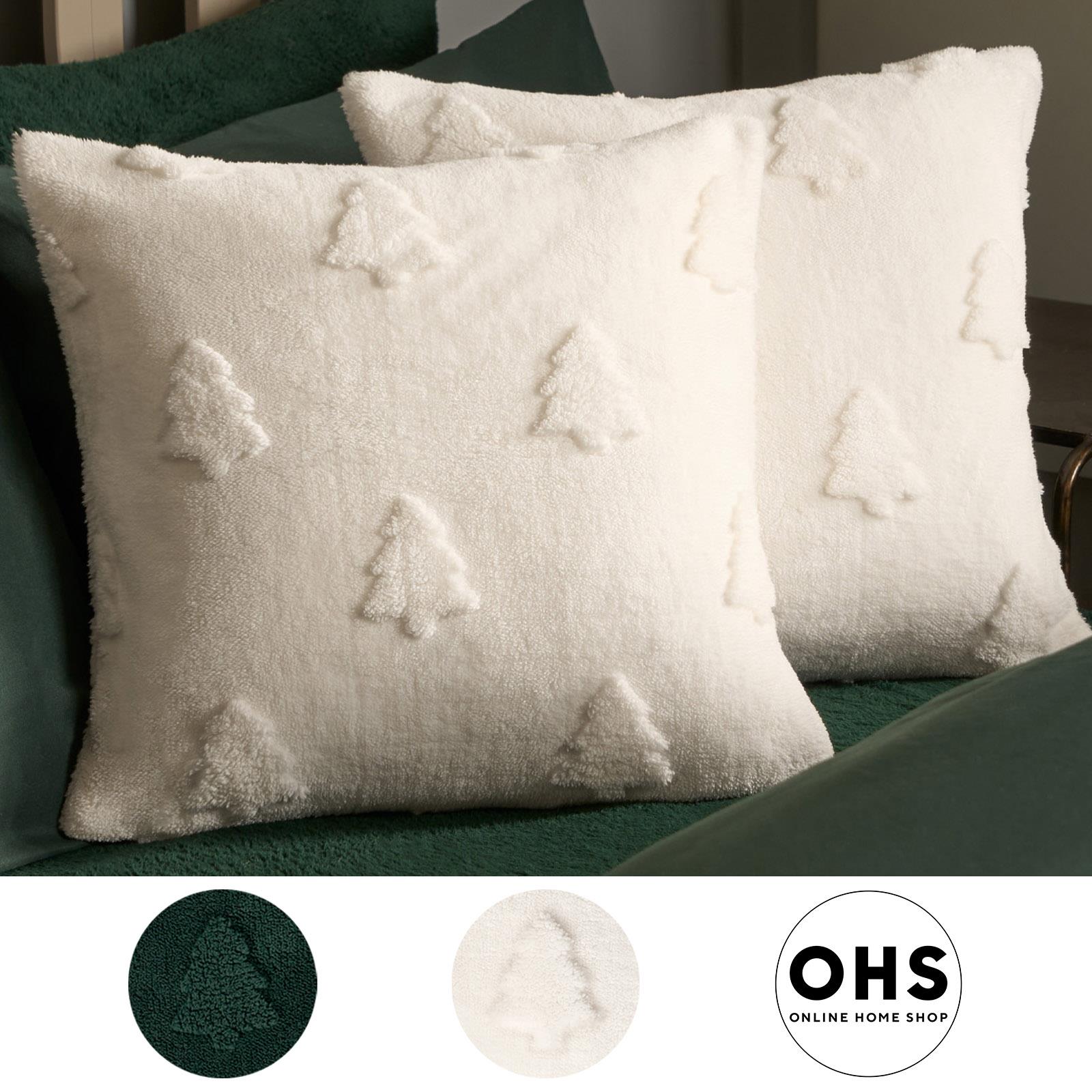 Winter Tree Cushion Covers 2/4 Sherpa Fleece Filled Plump Pads Christmas Home