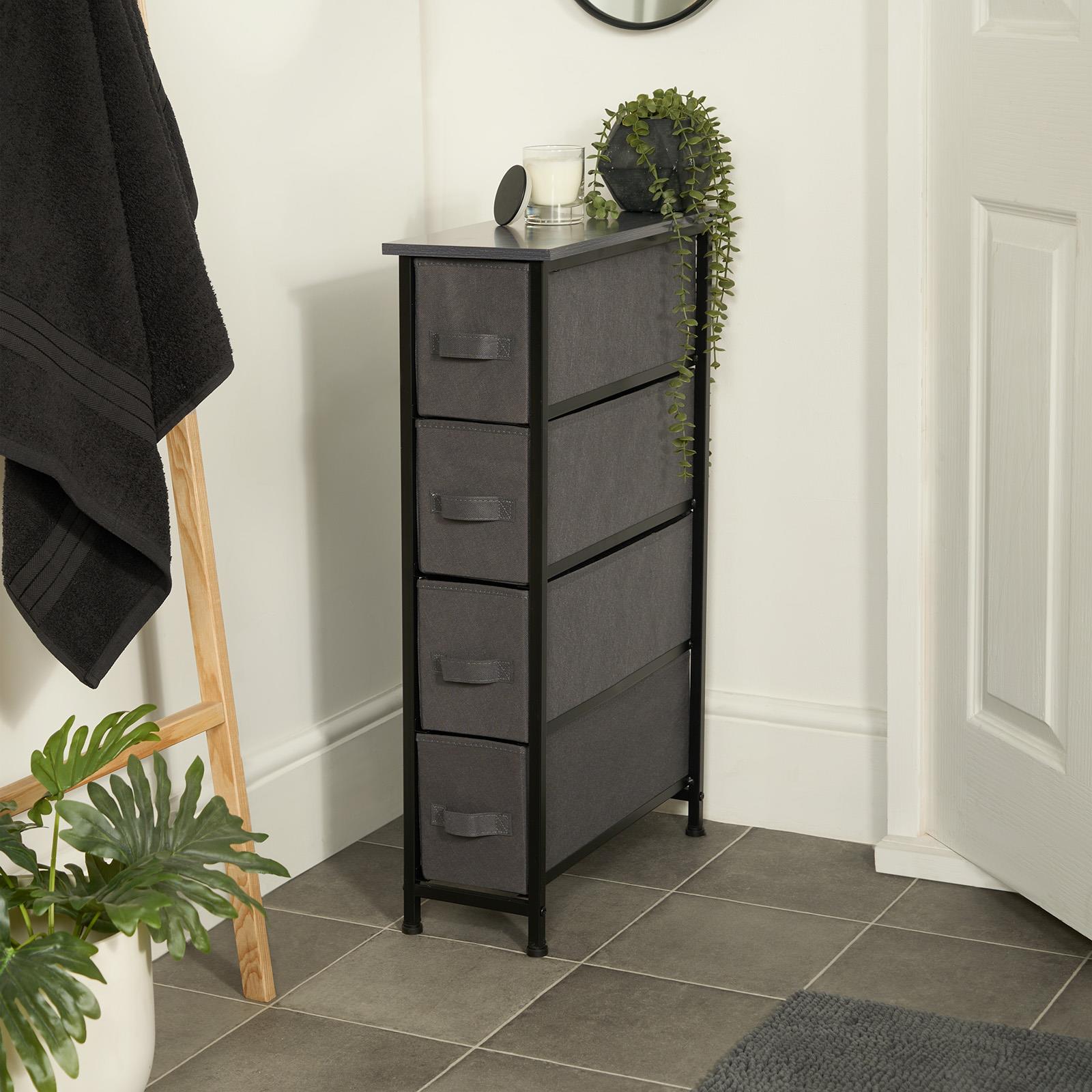 Narrow 4 Drawer Storage Cabinet Bedside Table Unit Clothes Home Fabric Organiser