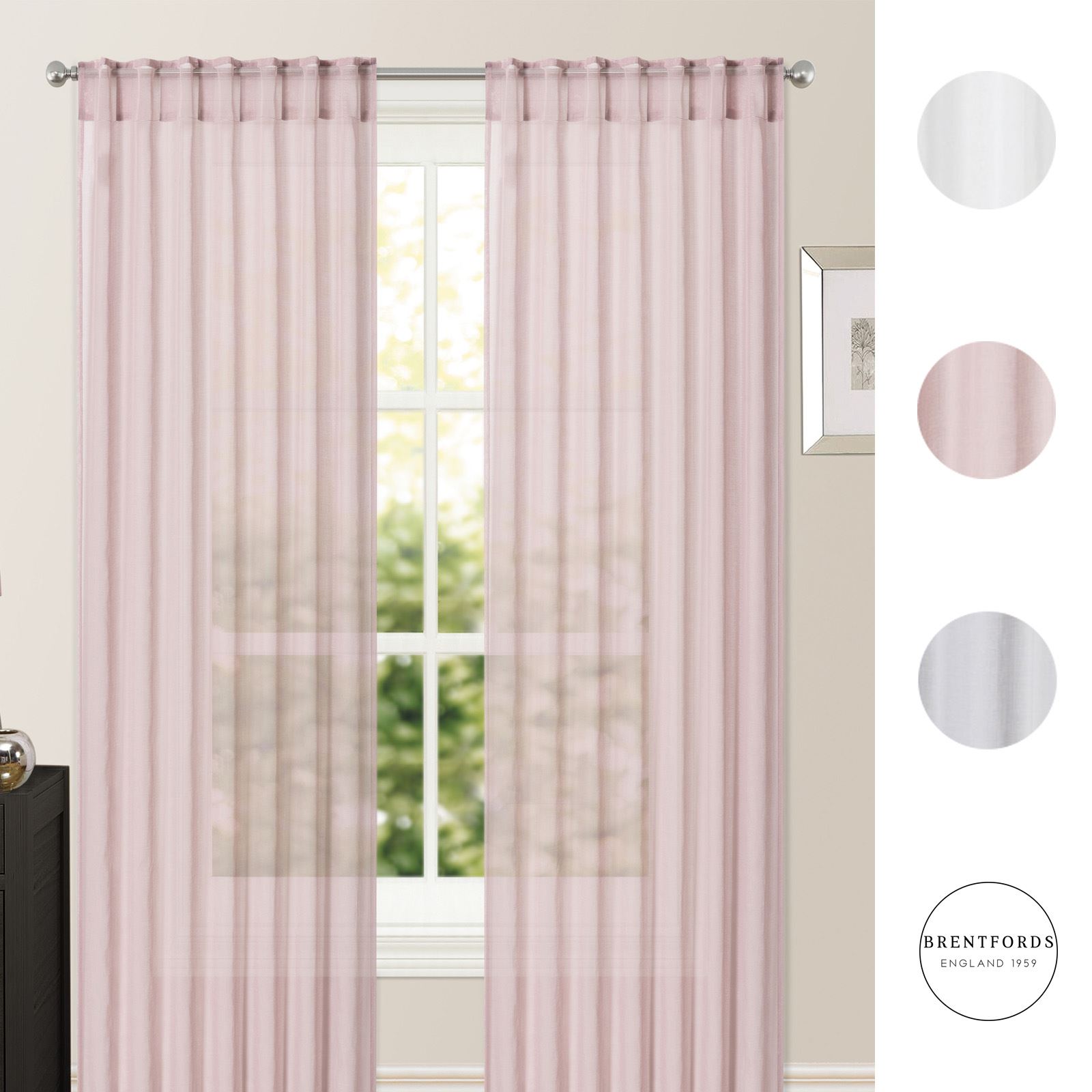 Brentfords Pair Of Sheer Voile Net Curtains Hidden Tab Top Silver