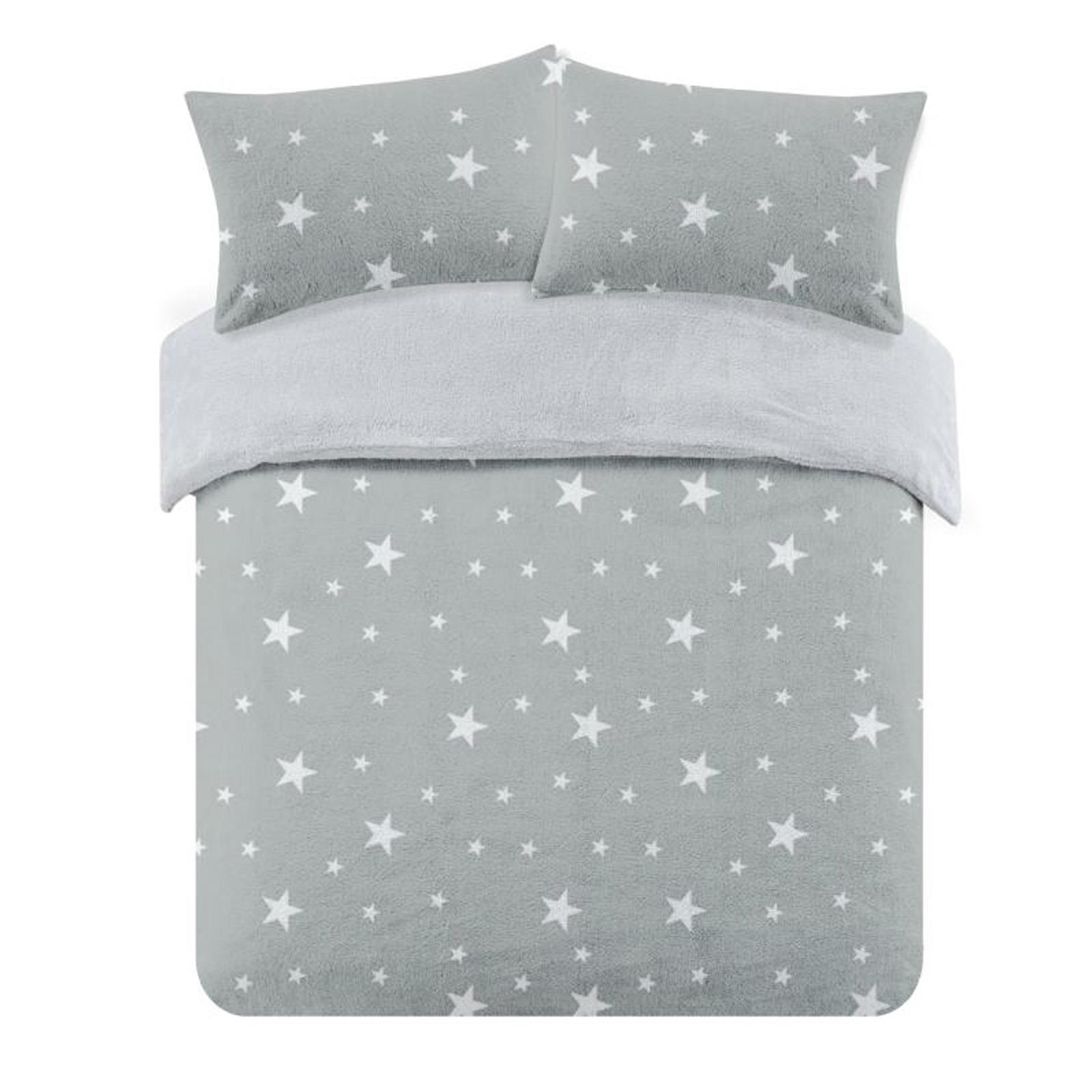 OHS Stars Teddy Fleece Duvet Cover with Pillowcase Soft Plush Bedding Set