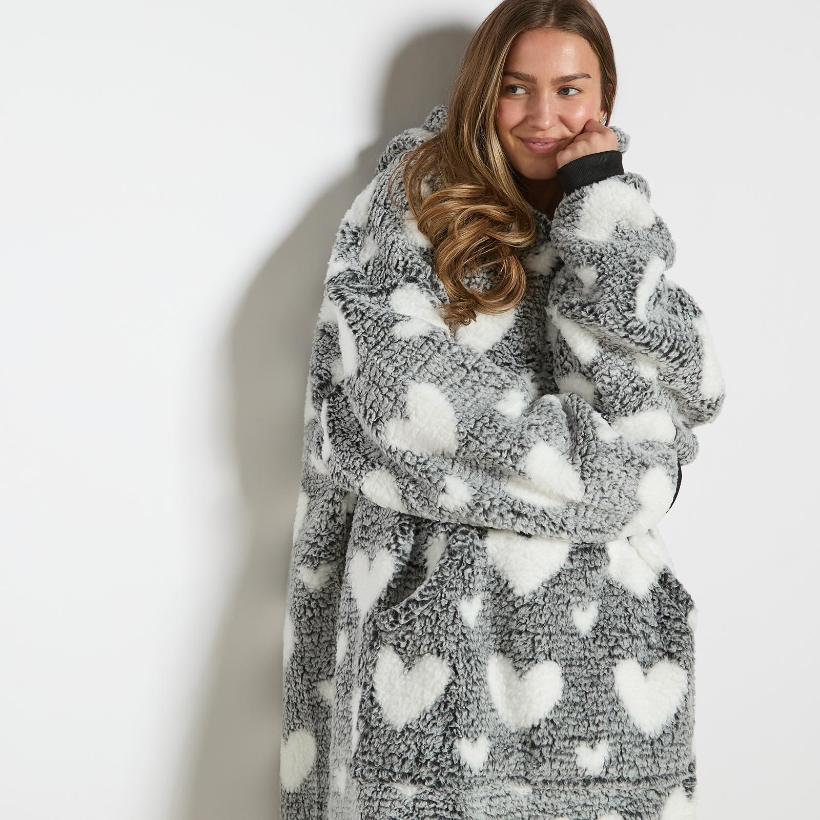 OHS Heart Hoodie Blanket Extra Long Soft Oversized Wearable Plush Warm Throw