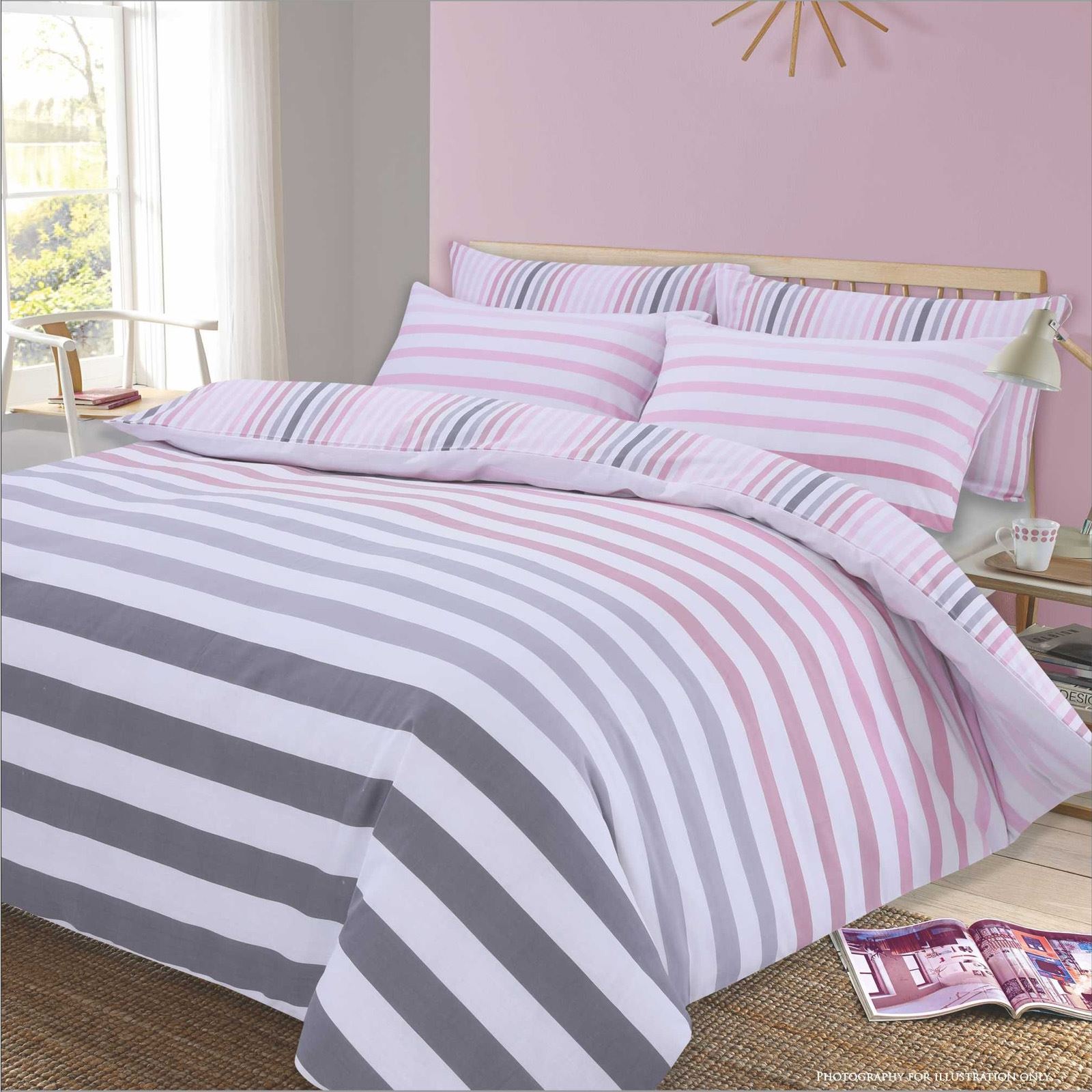 pink and grey single duvet set