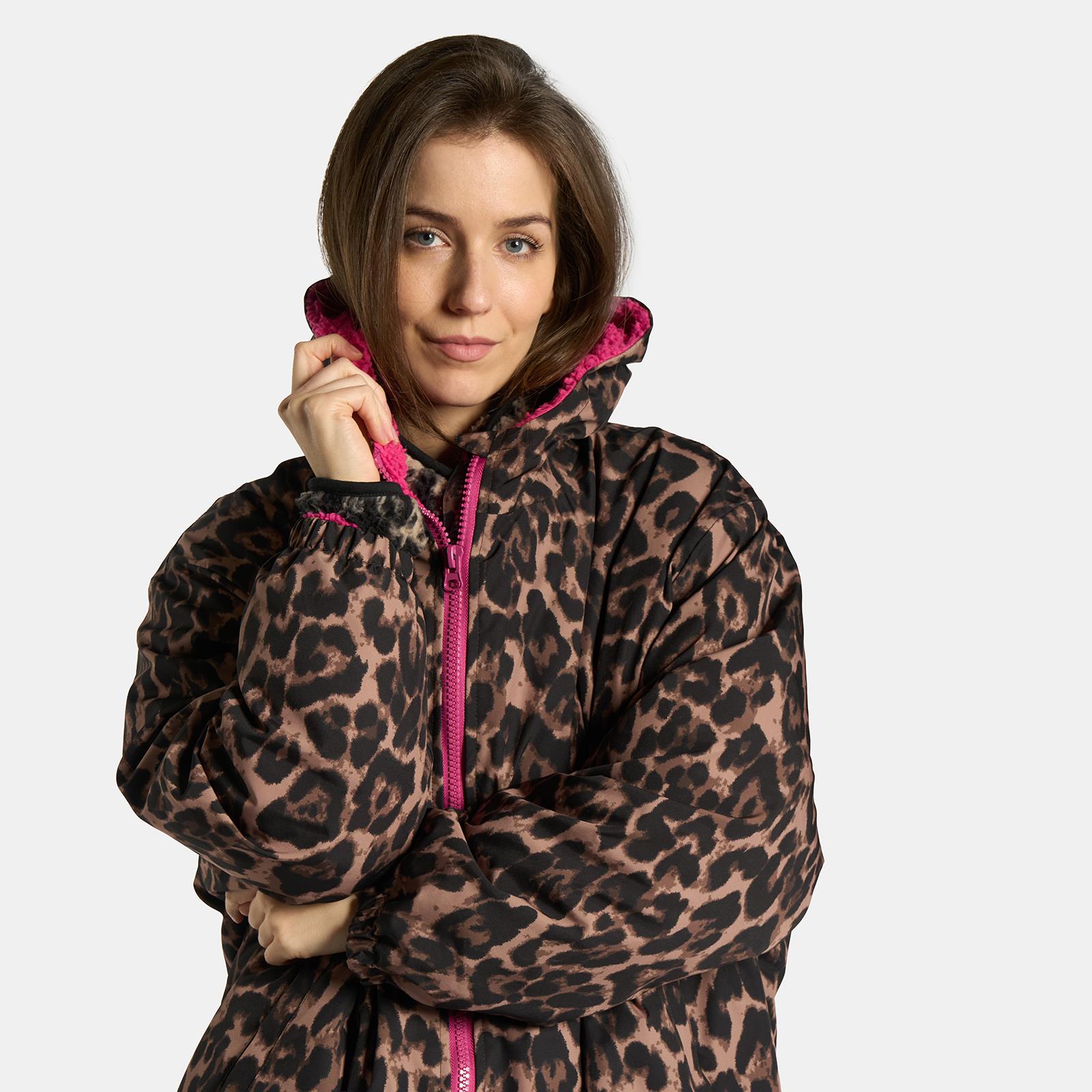 OHS Coat Drying Robe Animal Print Sherpa Lined Water Resistant Oversized