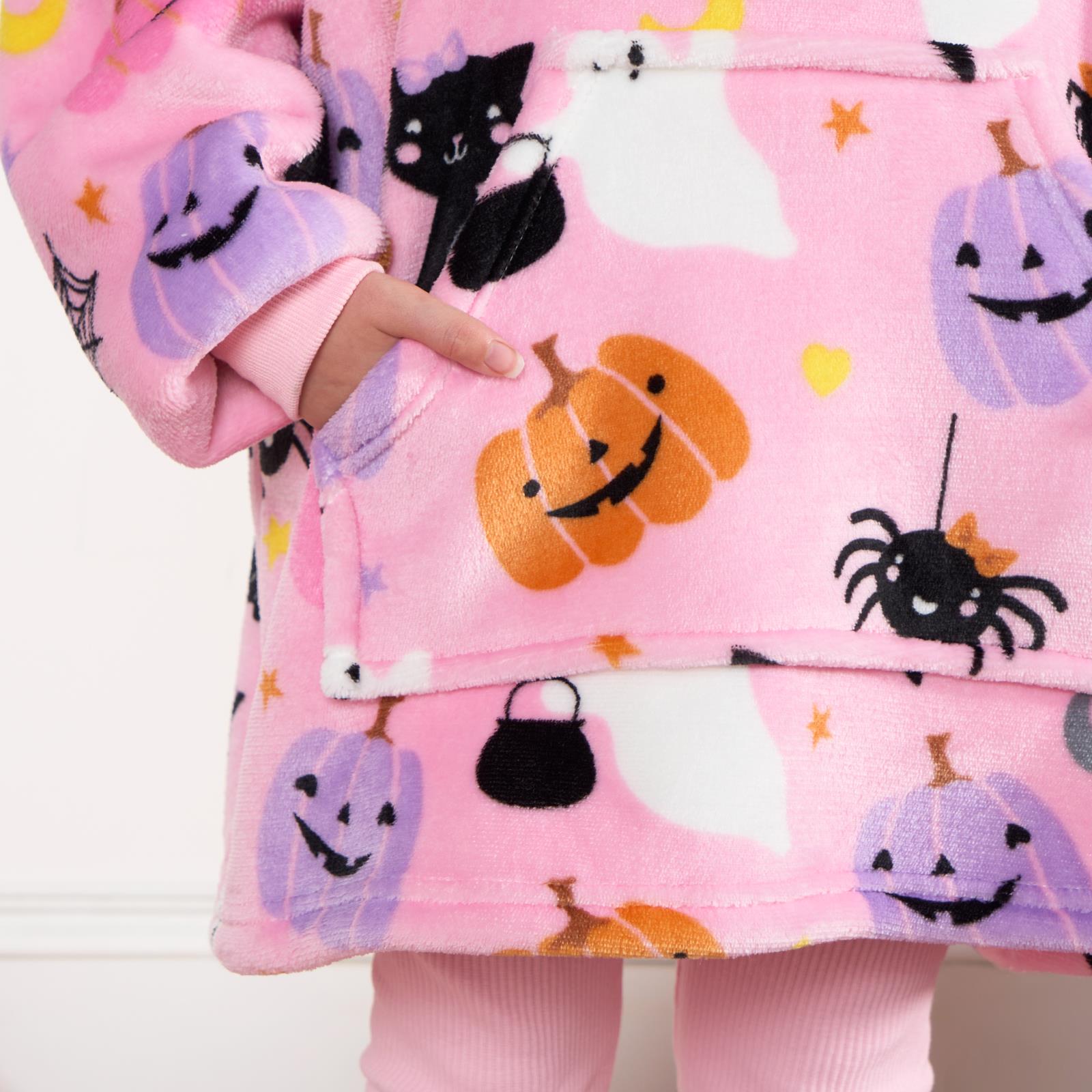 OHS Kids Hoodie Blanket Halloween Prints Sherpa Lined Wearable Throw