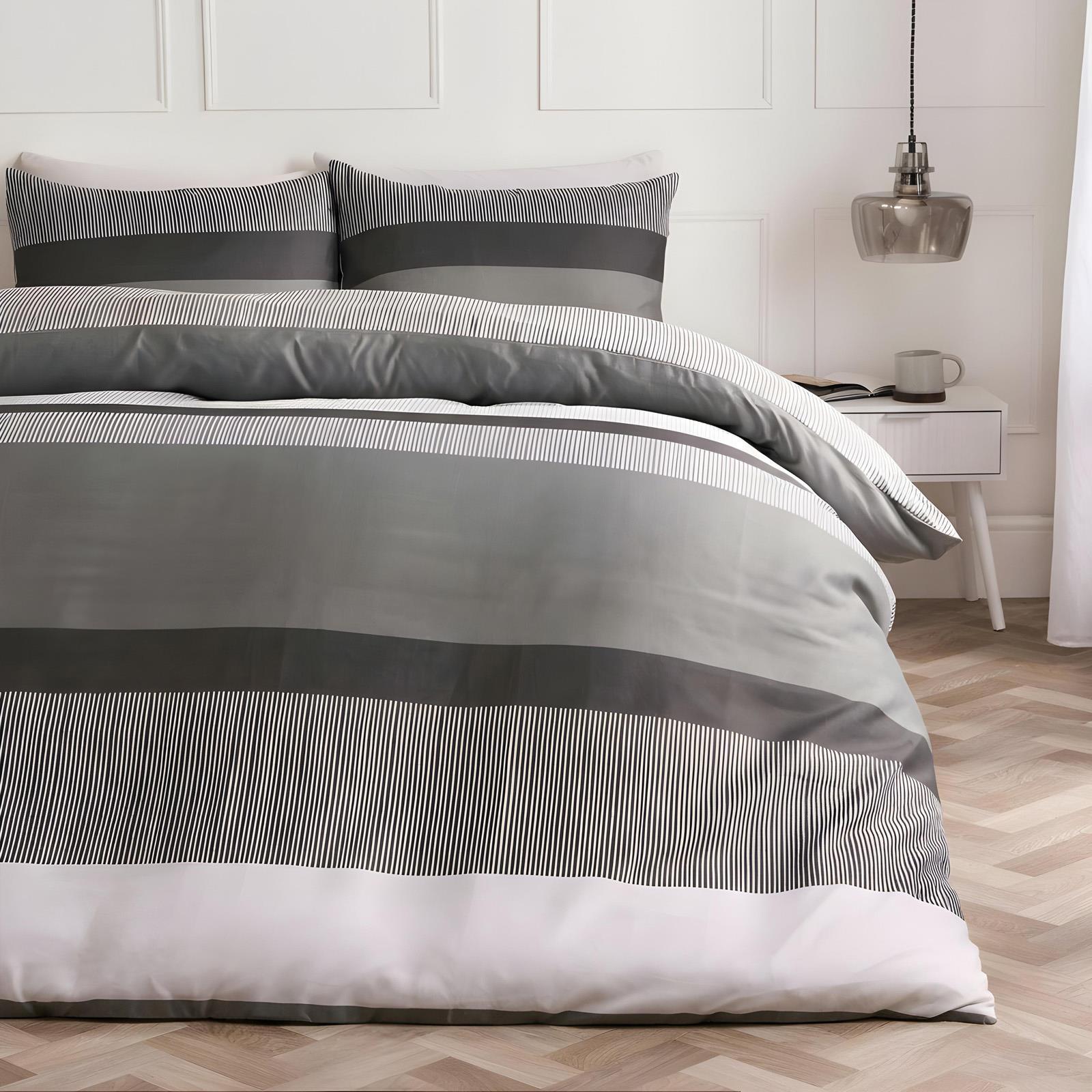 OHS Multi Stripe Bedding Set Microfibre Reversible Duvet Cover with Pillowcase