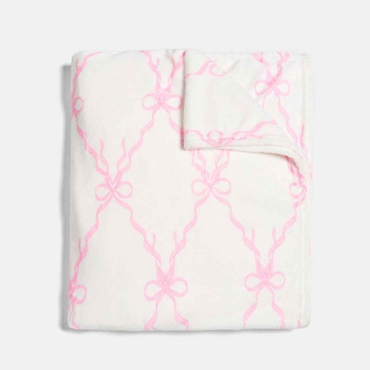 OHS Bow Lattice Throw Ultra Soft Blanket Flannel Fleece Lightweight Bedspread