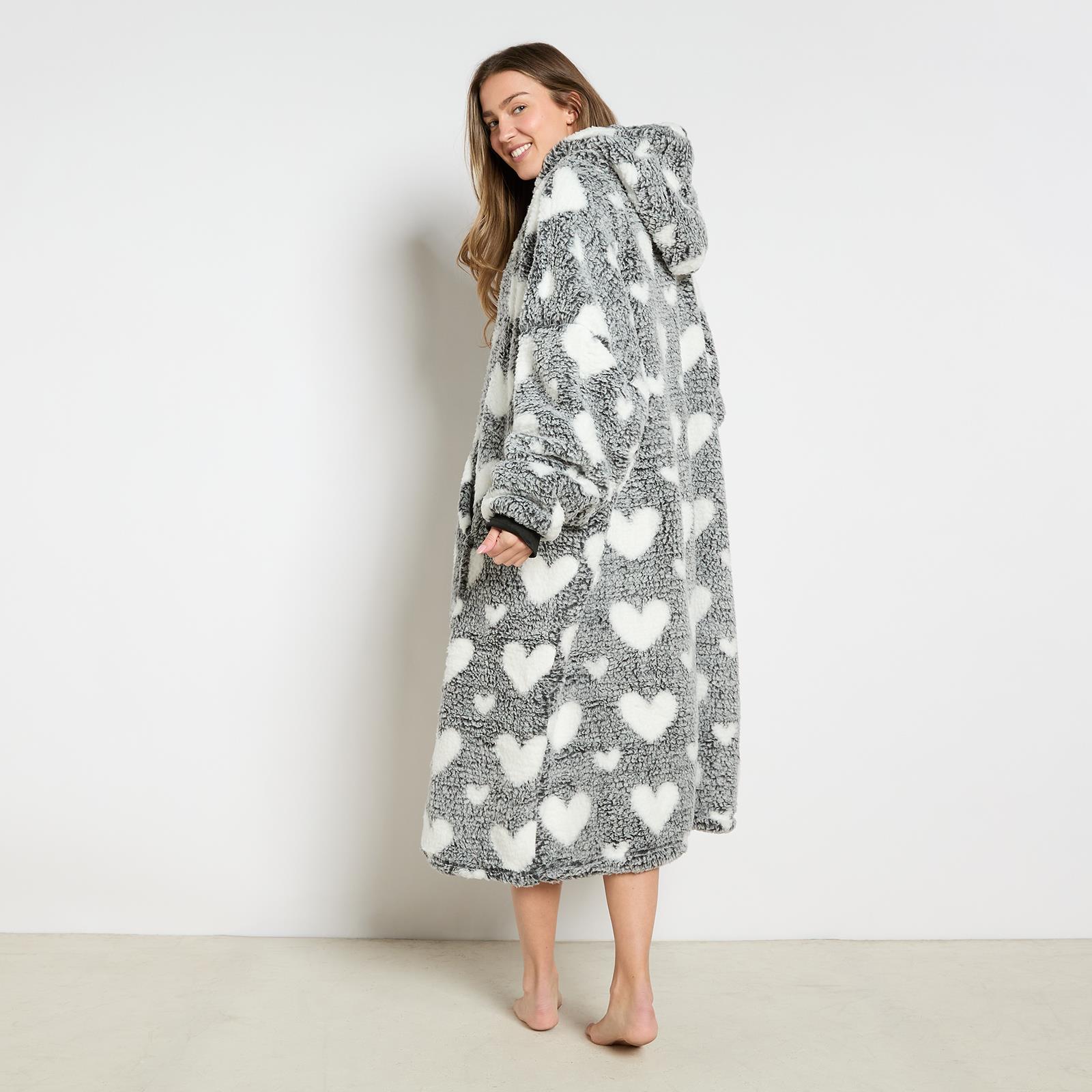 OHS Heart Hoodie Blanket Extra Long Soft Oversized Wearable Plush Warm Throw