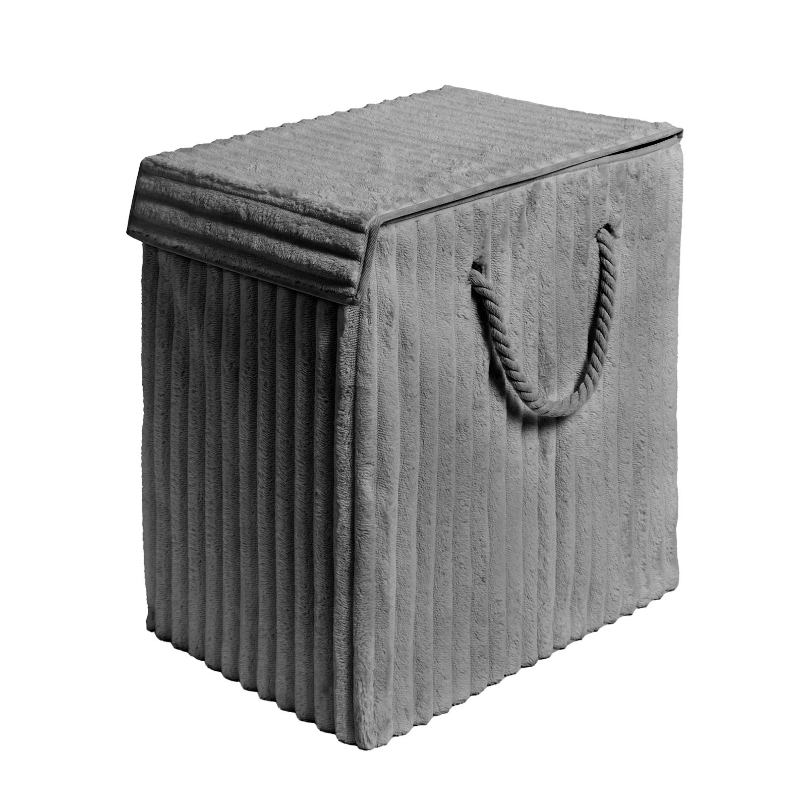 OHS Ribbed Laundry Basket with Lid Foldable Hamper Bag Washing Bin Storage