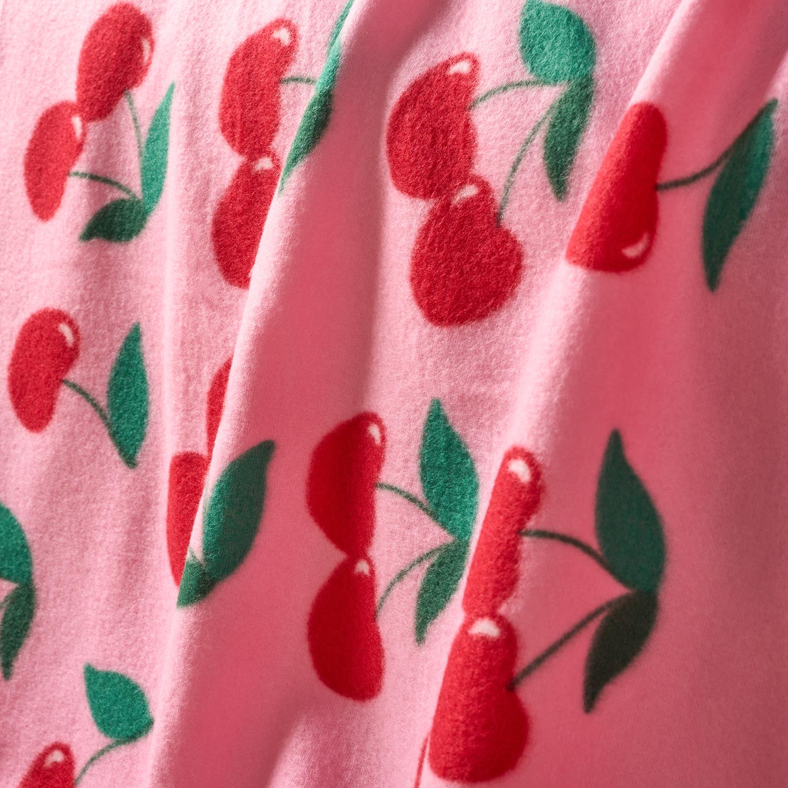 OHS Cherry Print Throw Soft Blanket Polar Fleece Lightweight Bedspread
