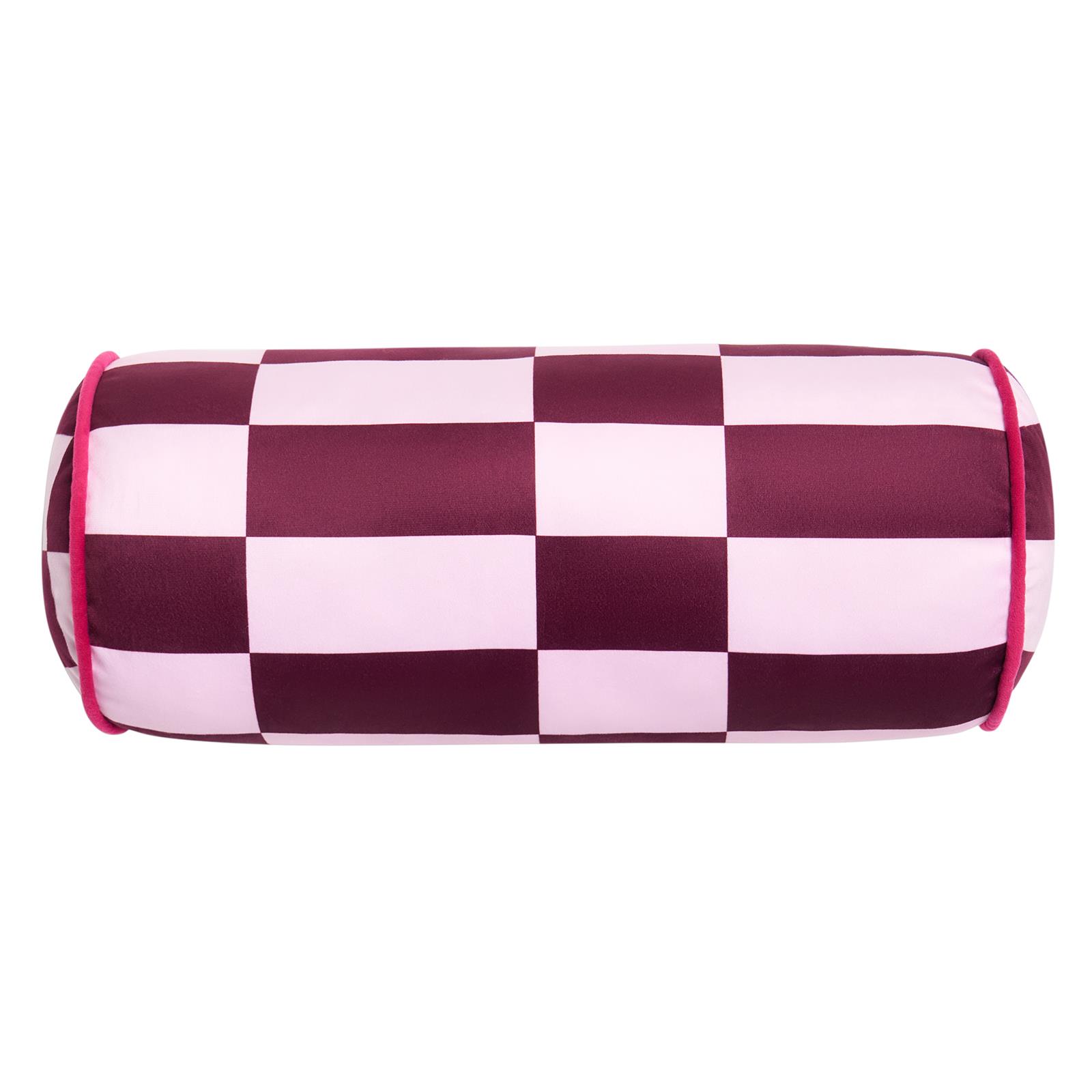 OHS Checkerboard Print Bolster Pillow Piped Matte Velvet Back Support Cushion