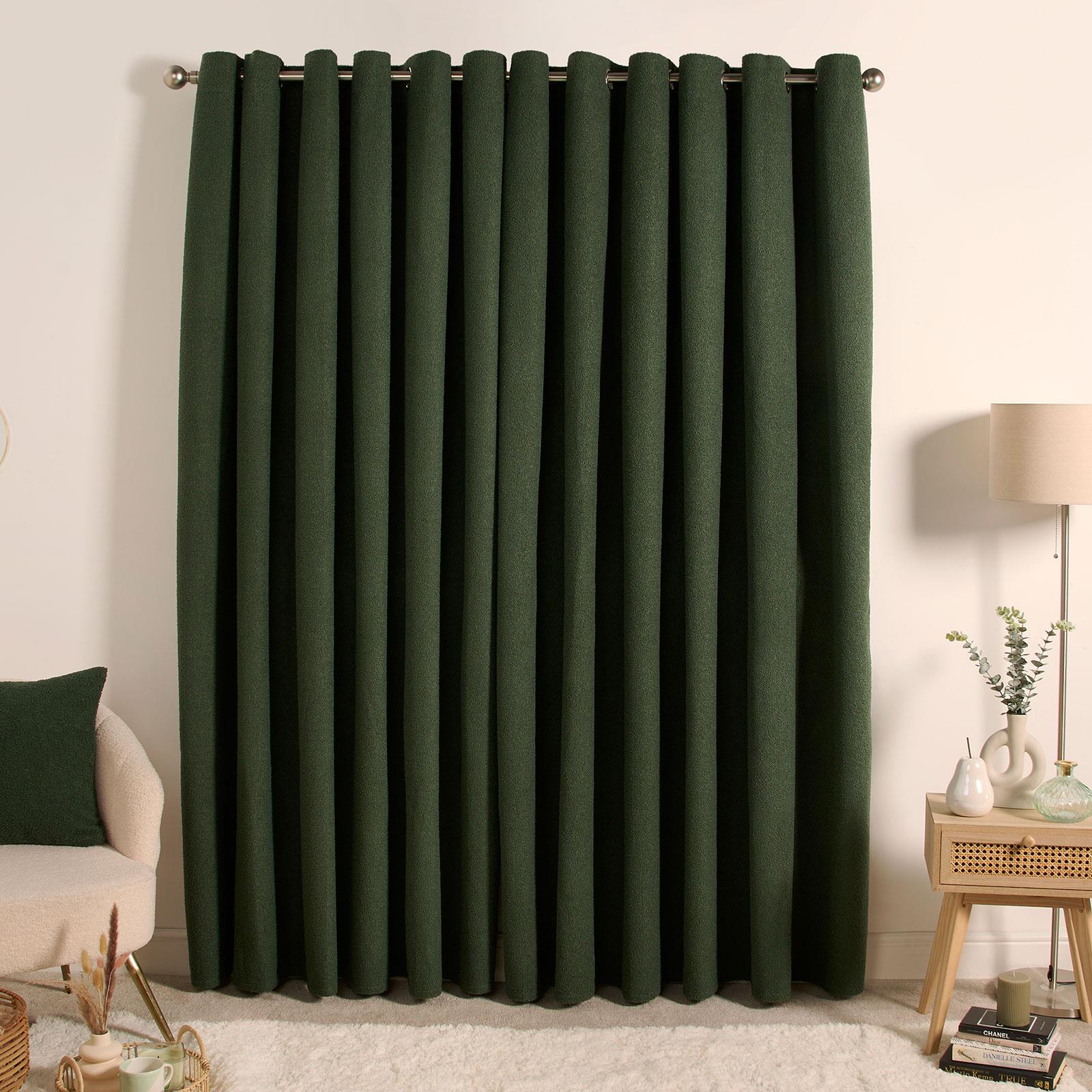 OHS Boucle Eyelet Curtains Blackout Pair Ready Made Ring Top Energy Saving