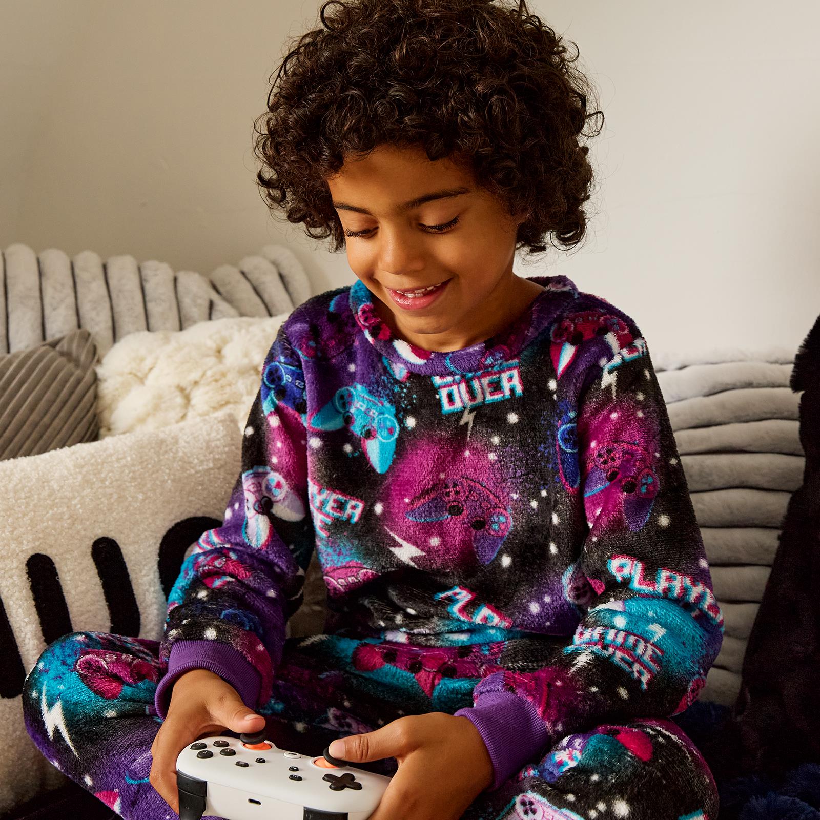 OHS Print Pyjama Set Pull Over Soft Fleece Kids Winter Loungewear Nightwear