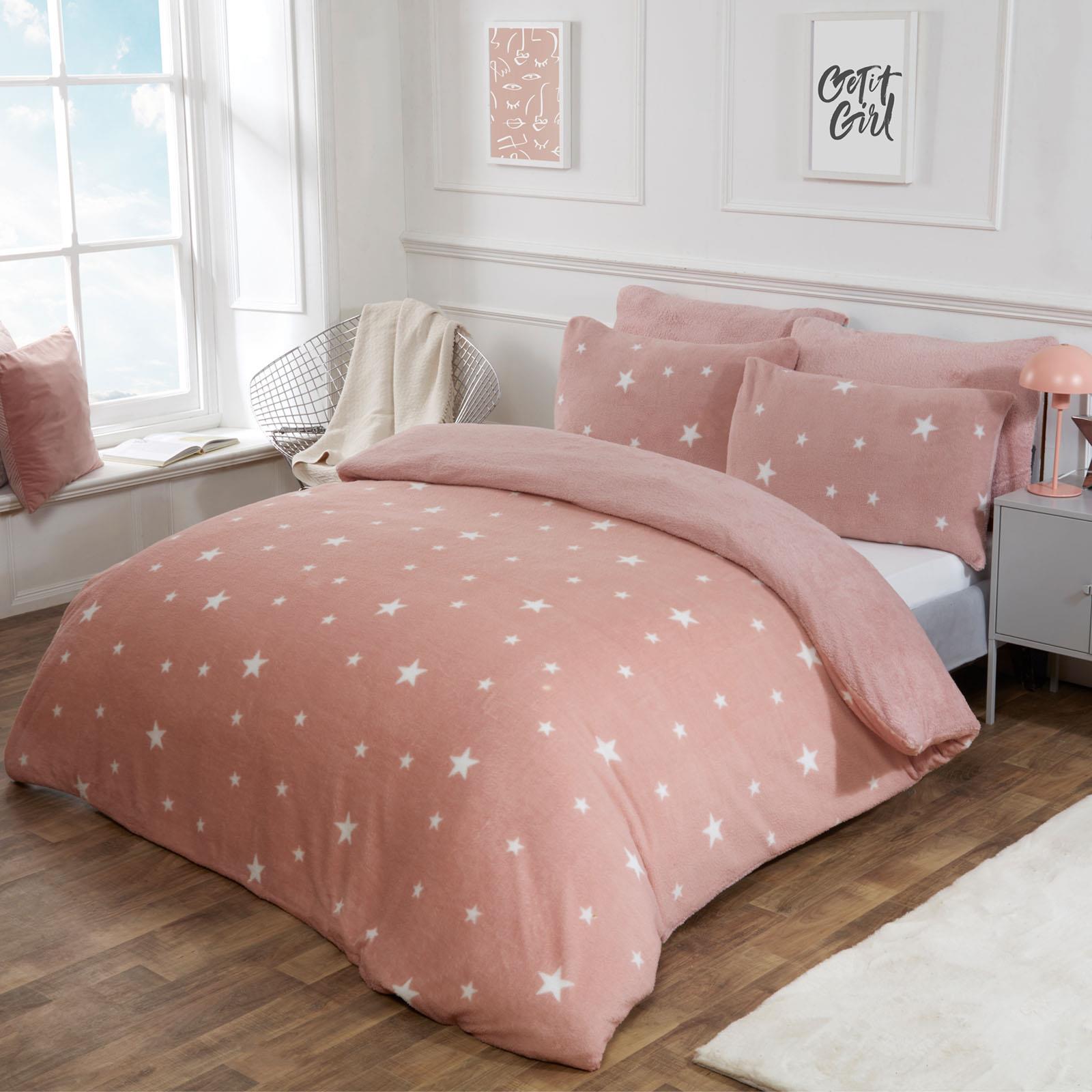 OHS Stars Teddy Fleece Duvet Cover with Pillowcase Soft Plush Bedding Set