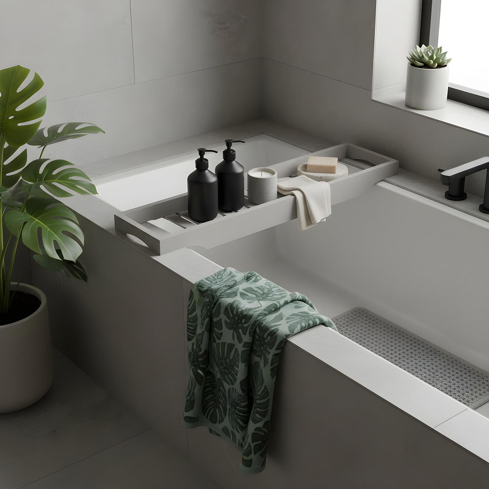 OHS Bamboo Bath Tub Rack Storage Bathroom Caddy Shelf Tray Soap Holder Tidy Unit