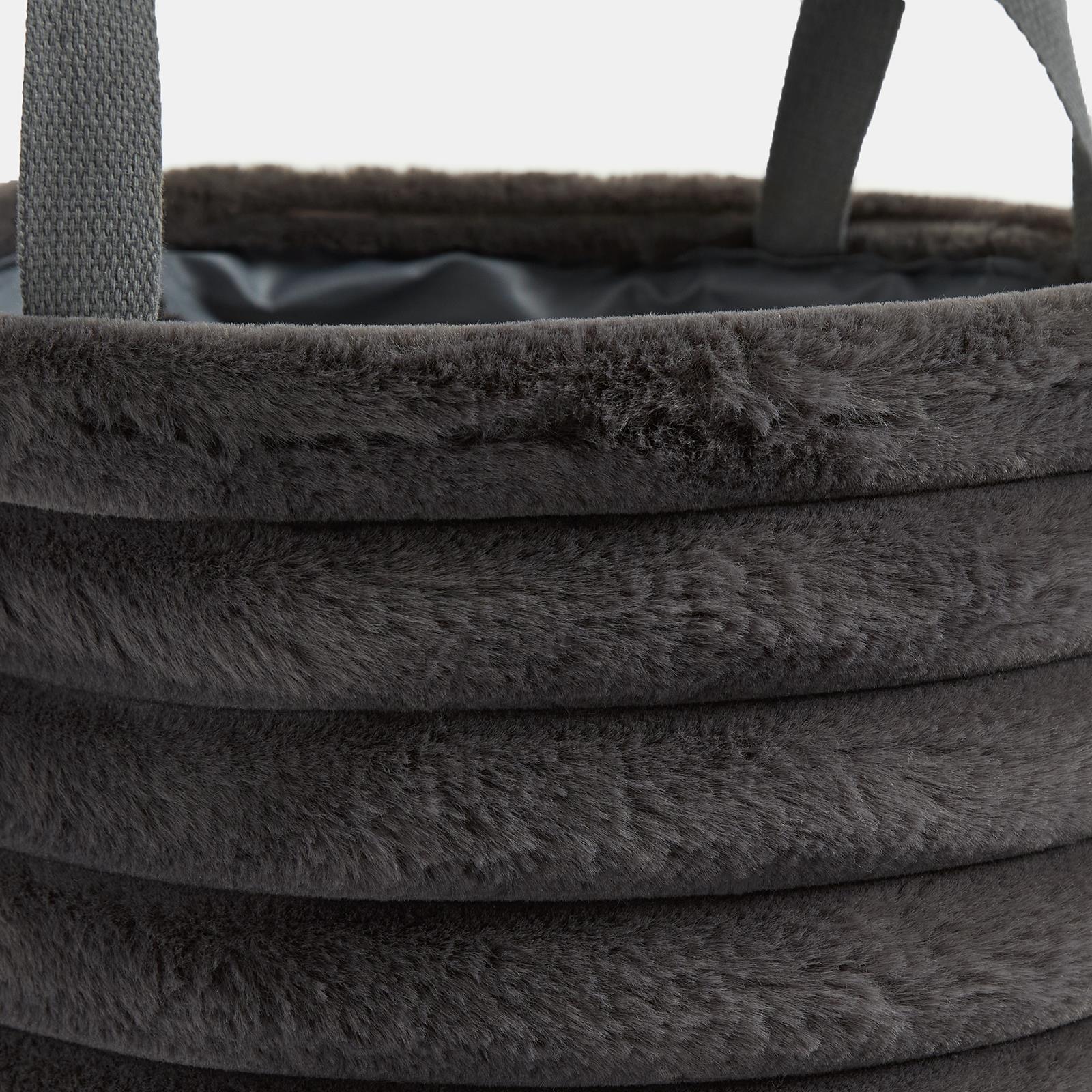 OHS Ribbed Storage Basket with Handles Faux Fur Compact Bucket Organiser