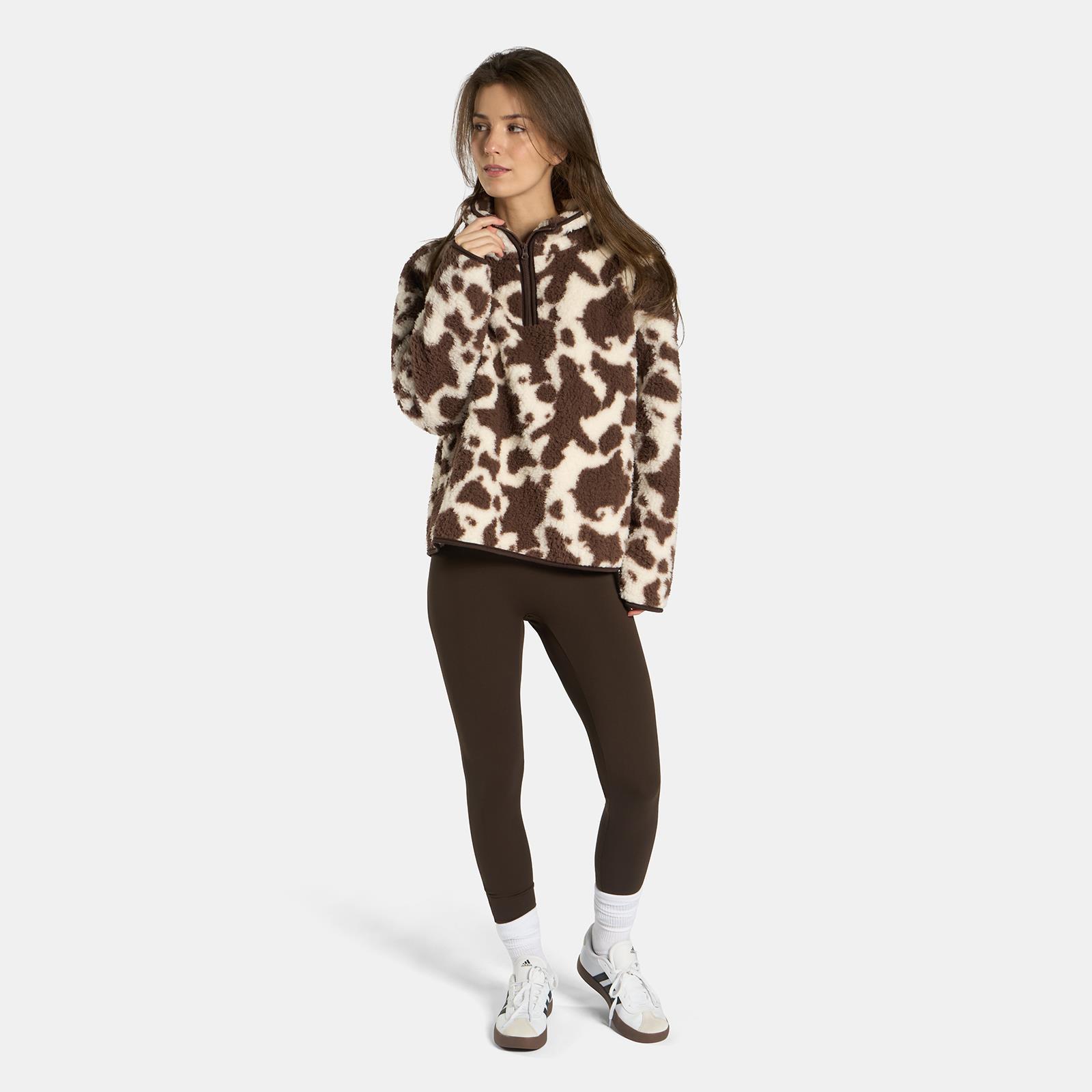 OHS Print Teddy Fleece Half Zip Jumper Womens Pullover Sweatshirt Long Sleeve