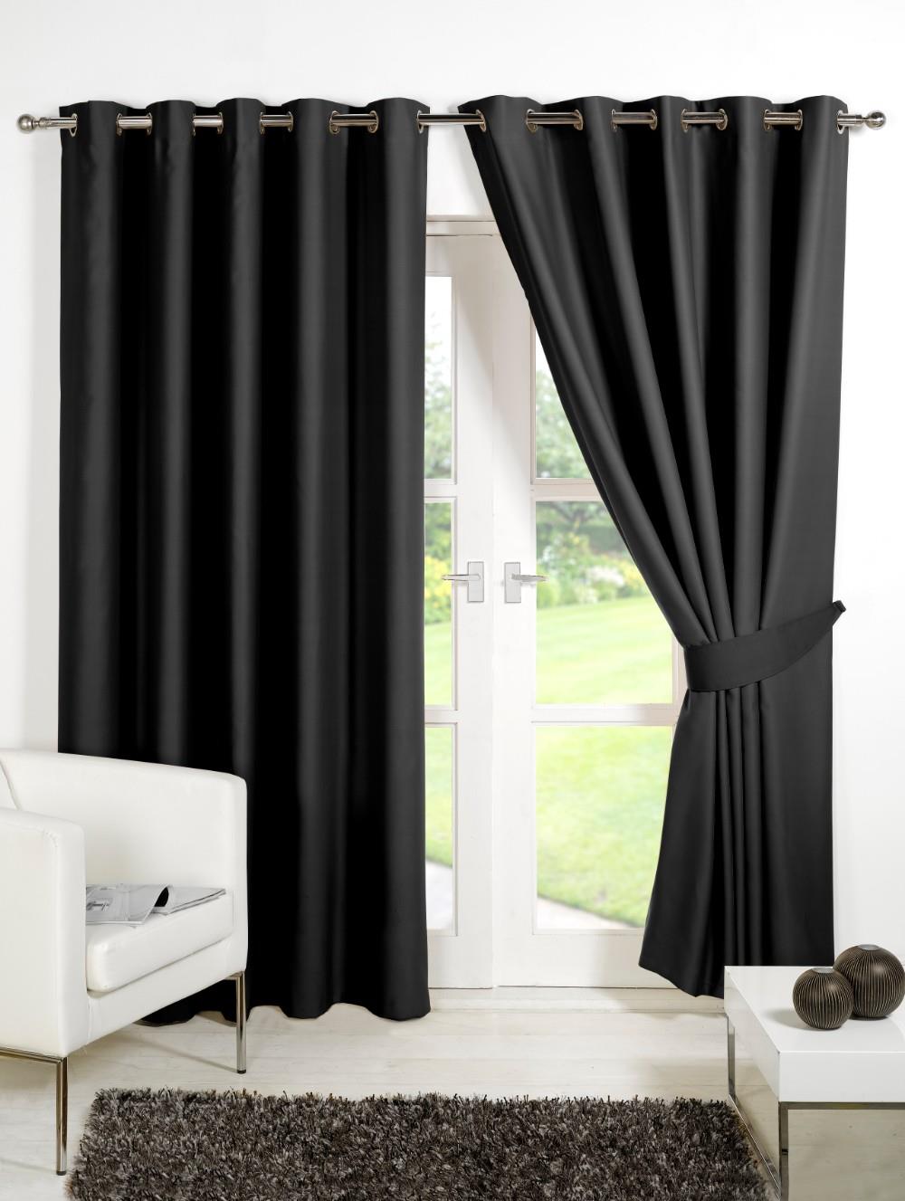 Dreamscene Thermal Pencil Pleat PAIR of Blackout Curtains & Tiebacks Ready Made