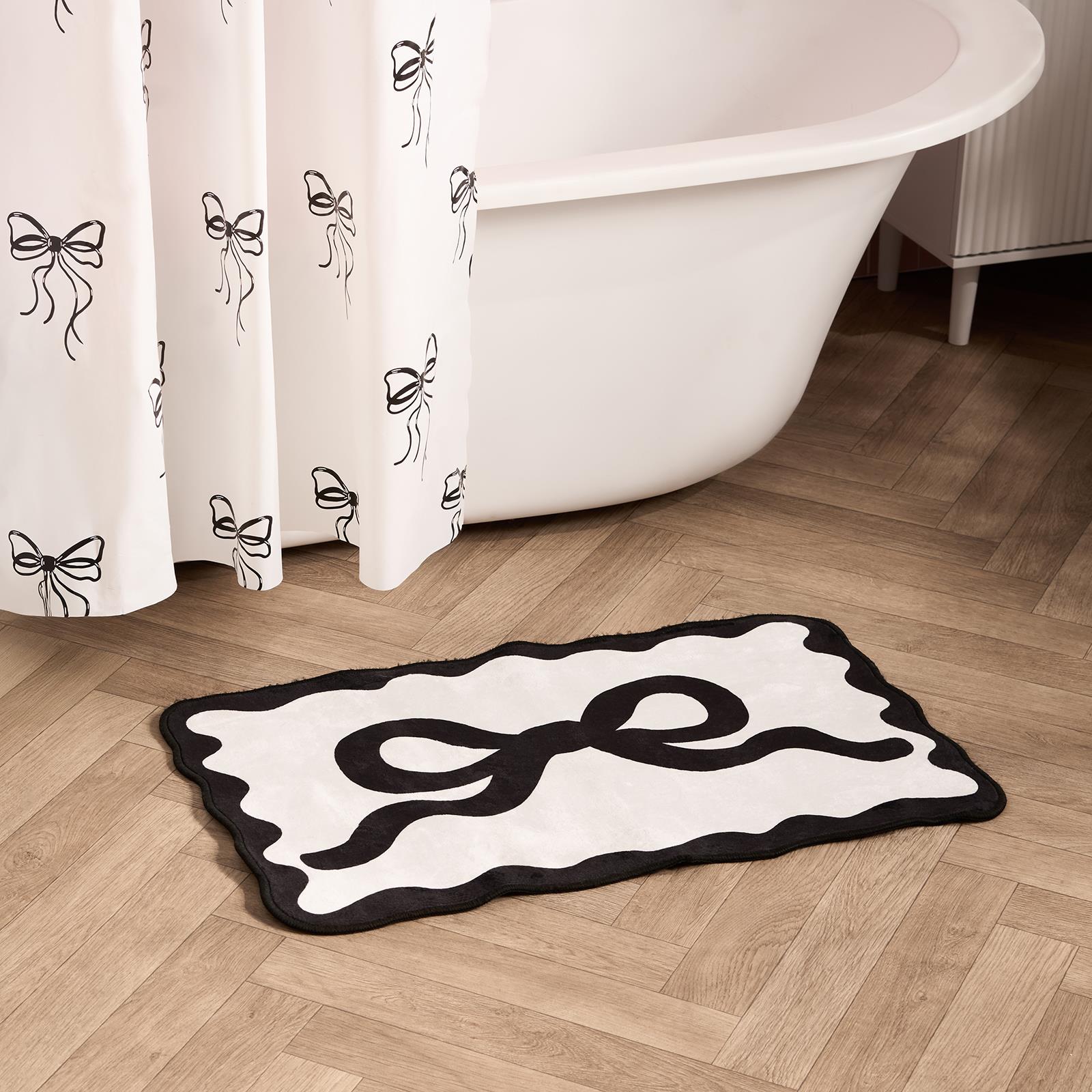 OHS Bows Bath Mat Soft Velvet Quick Dry Non-Slip Bathroom Shower Rug
