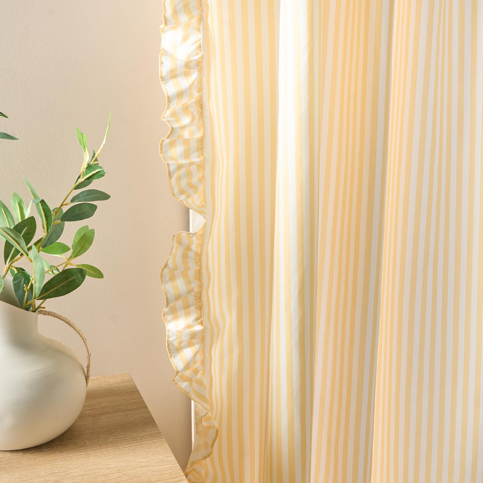 OHS Stripe Frill Voile Net Curtains 2 Window Panels Sheer Rod Slot Top Pair Set