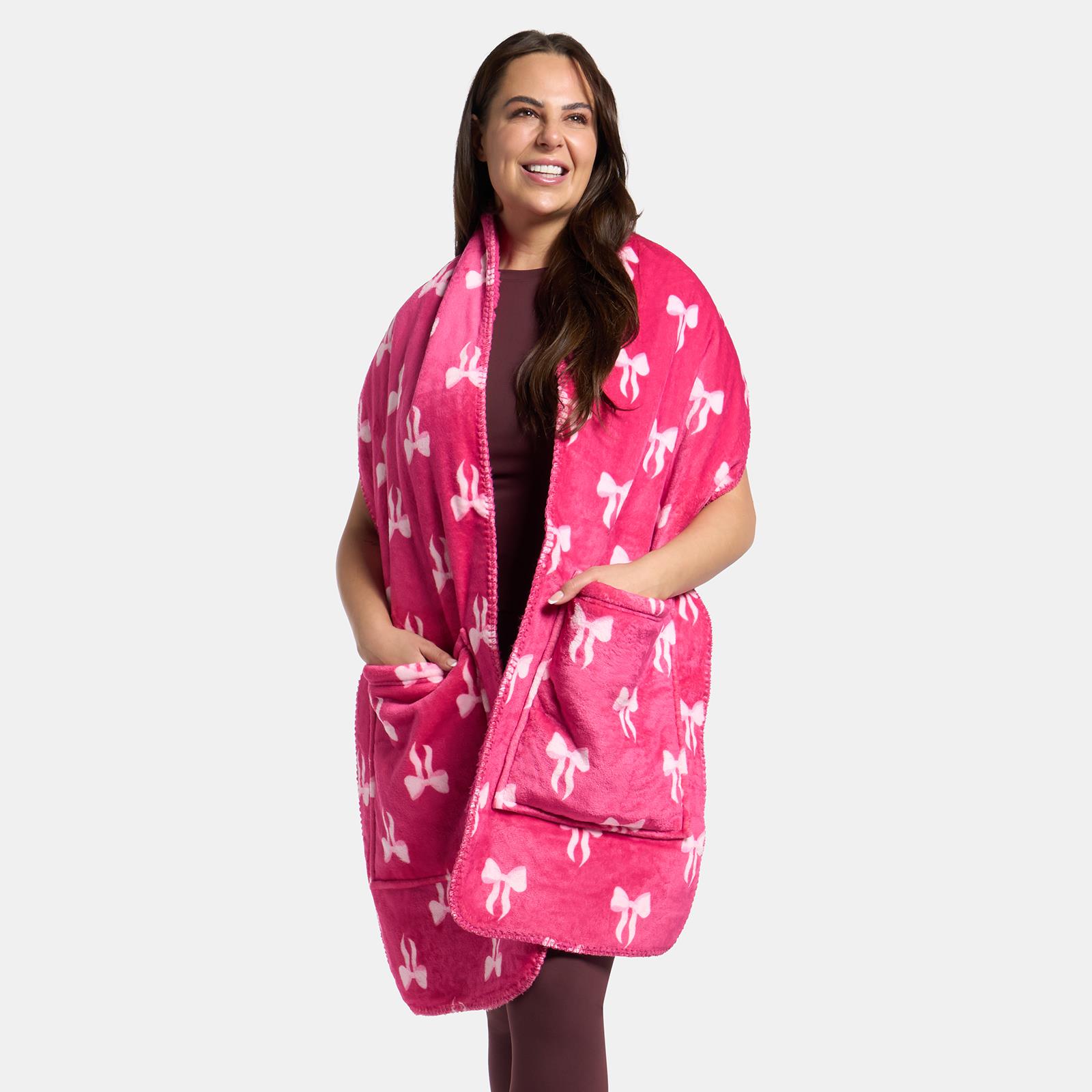 OHS Bows Pocket Scarf Coral Fleece Sherpa Lined Thermal Winter Wrap Hand Warmer