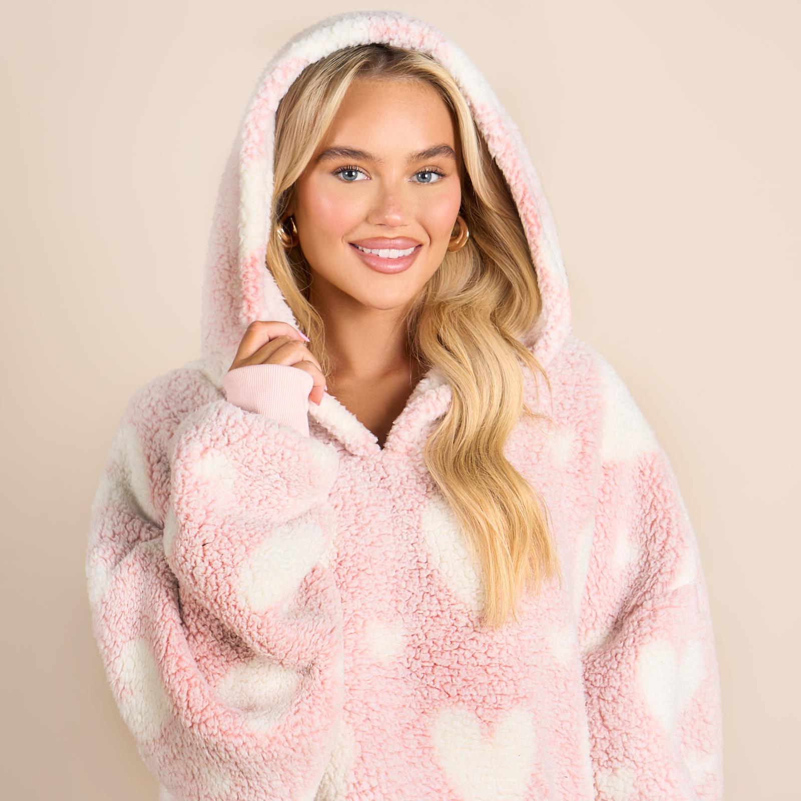 OHS Heart Hoodie Blanket Extra Long Soft Oversized Wearable Plush Warm Throw
