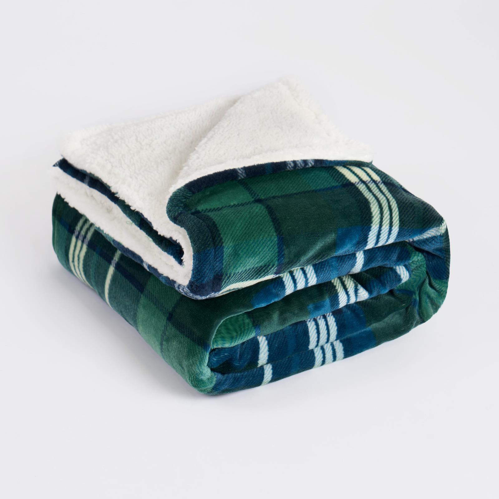 OHS Tartan Throw Sherpa Fleece Plush Flannel Blanket Warm Xmas Soft Bedspread