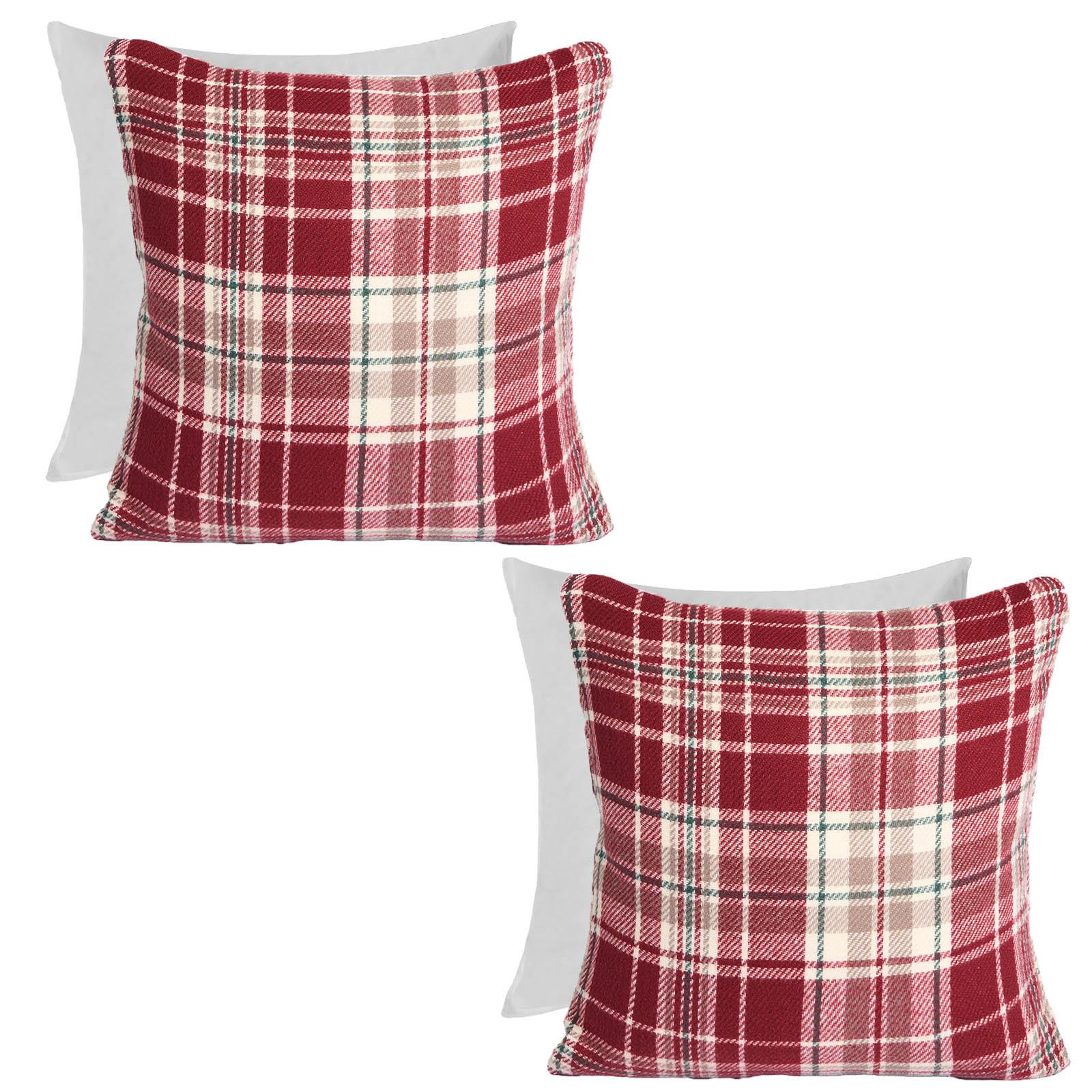 Woven Check Cushion Covers Tartan Pack of 2/4 Filled Case Pad Set 18