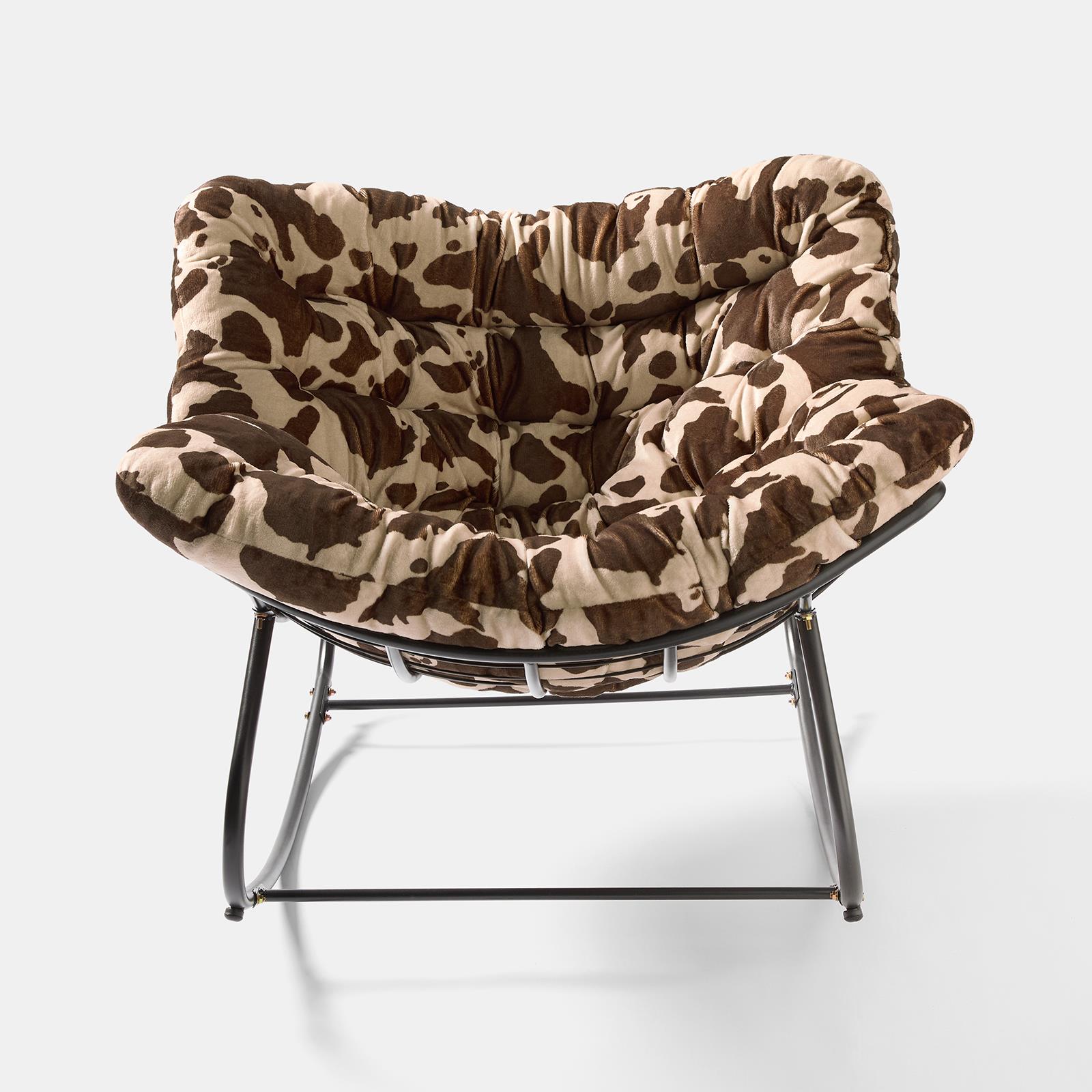 OHS Rocking Chair Ribbed or Smooth Faux Fur Upholstered Metal Frame Cushioned