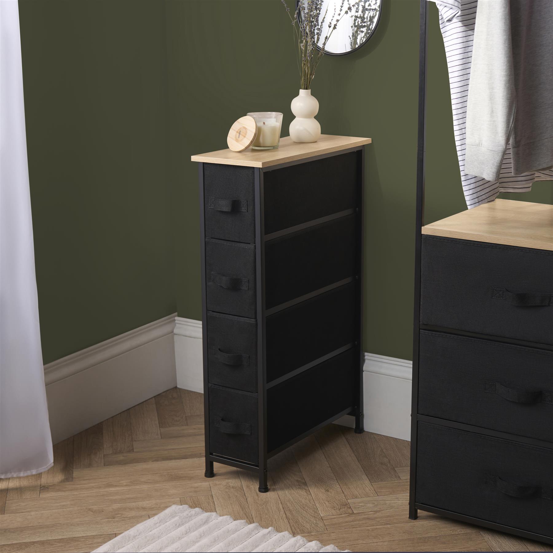Narrow 4 Drawer Storage Cabinet Bedside Table Unit Clothes Home Fabric Organiser