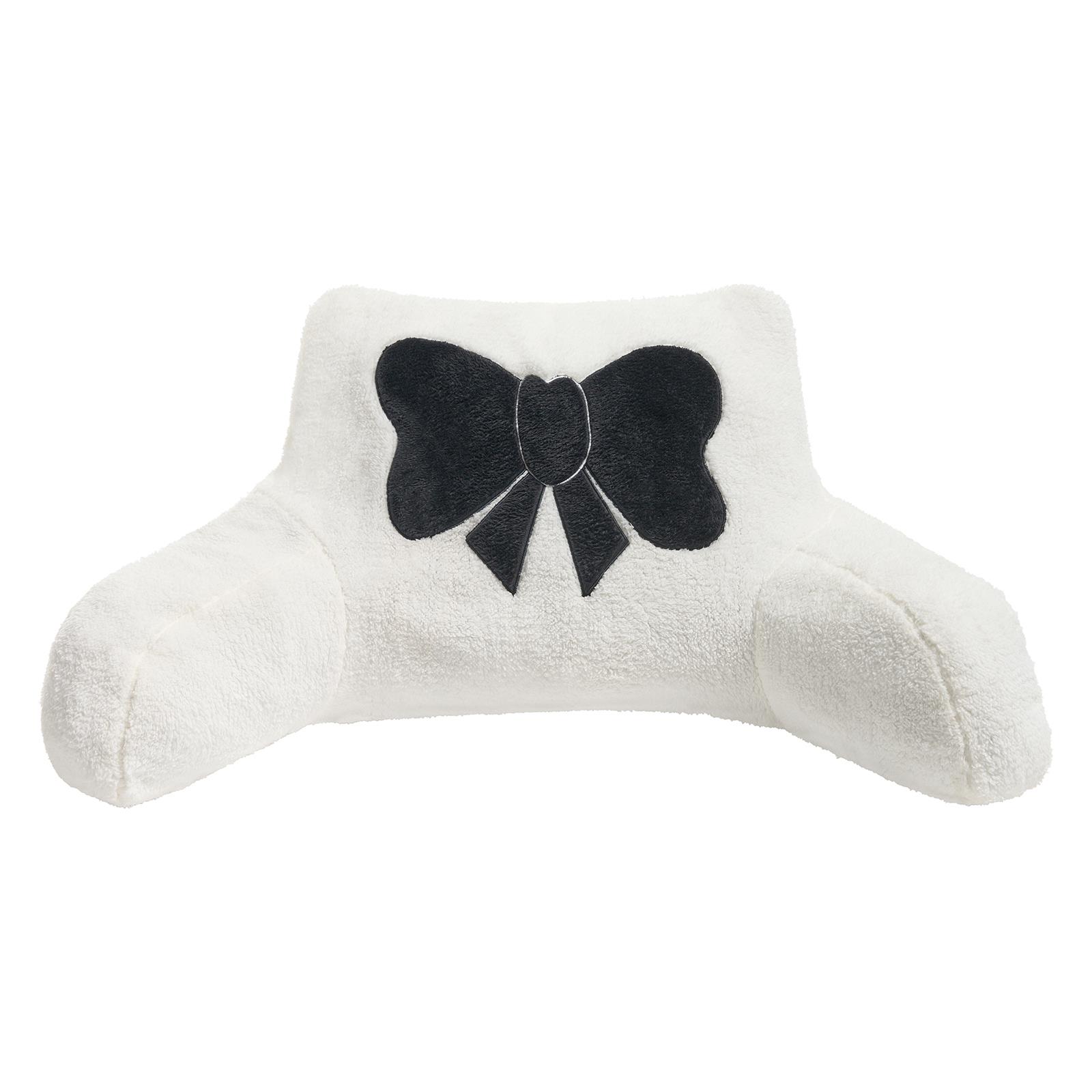 OHS Embroidered Bow Cuddle Cushion Teddy Fleece Reading Pillow with Arms