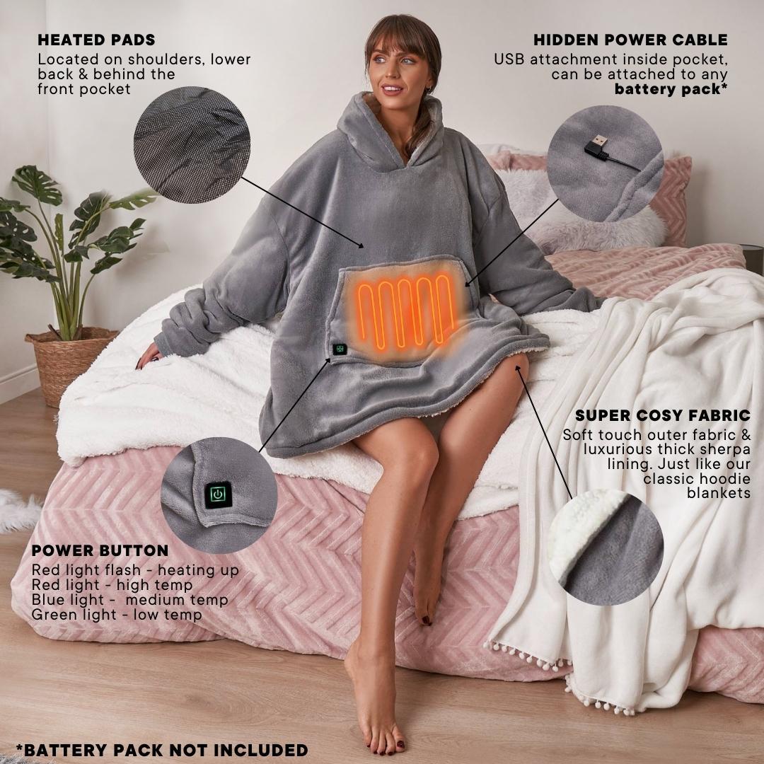 OHS Electric Heated Oversized Hoodie Blanket with Sleeves Wearable Sherpa Giant